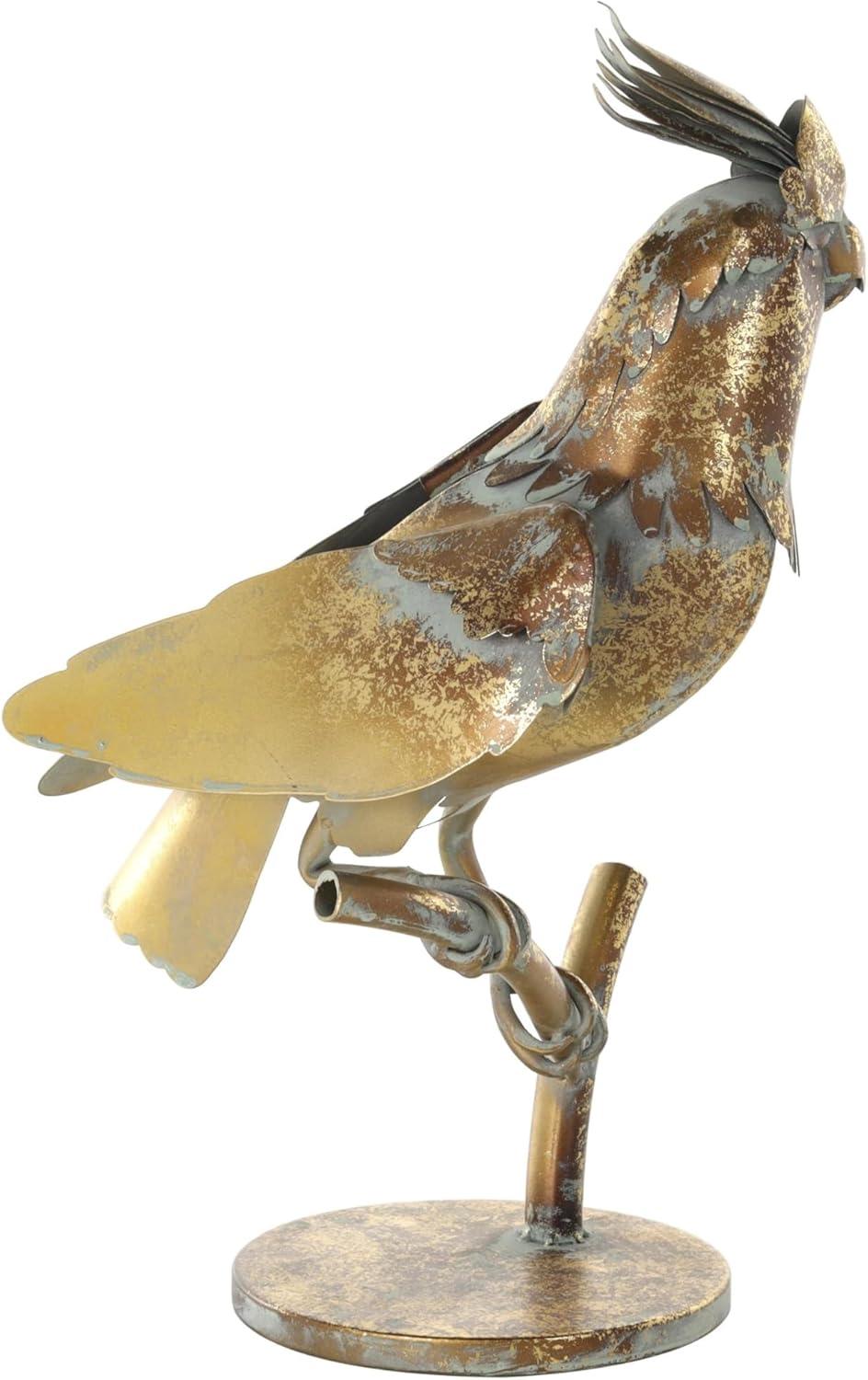Deco 79 Metal Parrot Decorative Garden Sculpture Patina Garden Statue with Branch Base, Outdoor Sculpture 8" x 7" x 15", Bronze