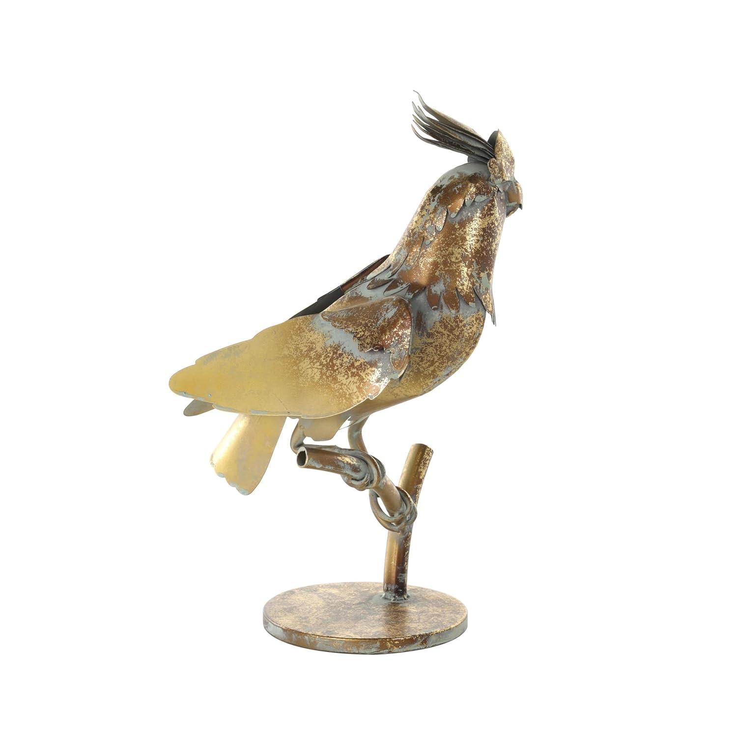 Deco 79 Metal Parrot Decorative Garden Sculpture Patina Garden Statue with Branch Base, Outdoor Sculpture 8" x 7" x 15", Bronze