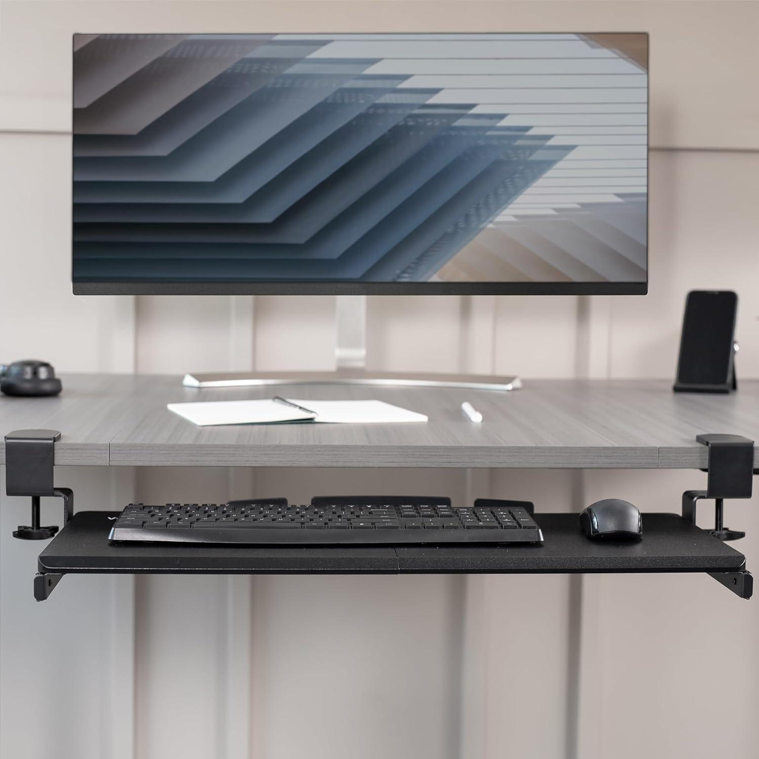 VIVO Extra Sturdy Clamp-on Computer Keyboard and Mouse Under Desk Slider Tray