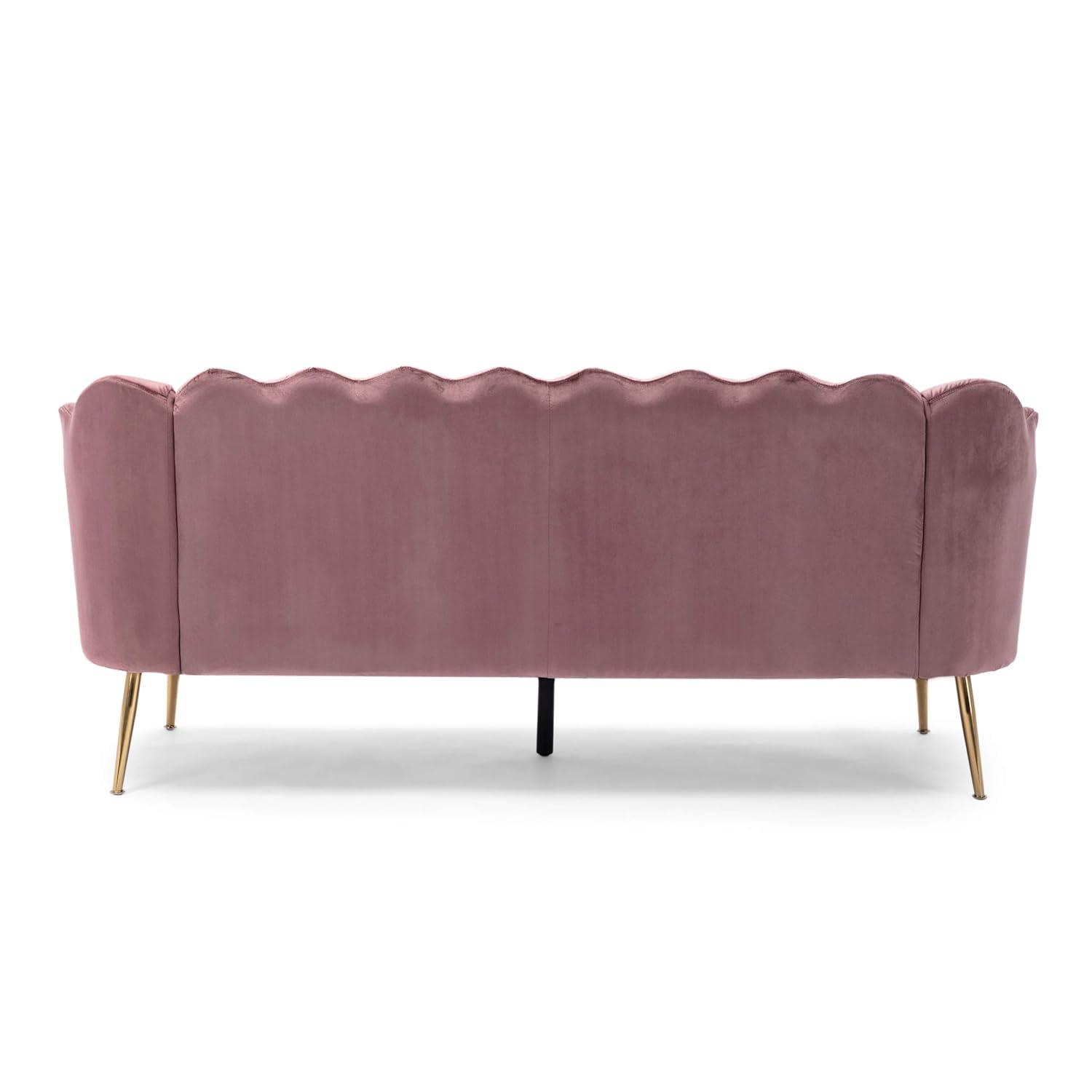 Reitz Modern Glam Velvet Channel Stitch 3 Seater Shell Sofa Blush Pink/Gold - Christopher Knight Home: Durable Iron Legs, Polyester Upholstery