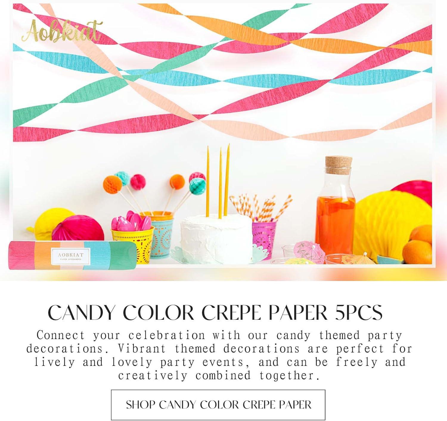 AOBKIAT 5 Rolls Rainbow Party Streamers Crepe Paper,Candyland Party Decorations for Christmas,Birthday,Wedding,Bachelorette,Bridal/Baby Shower,Hanging Candyland Backdrop Decoration