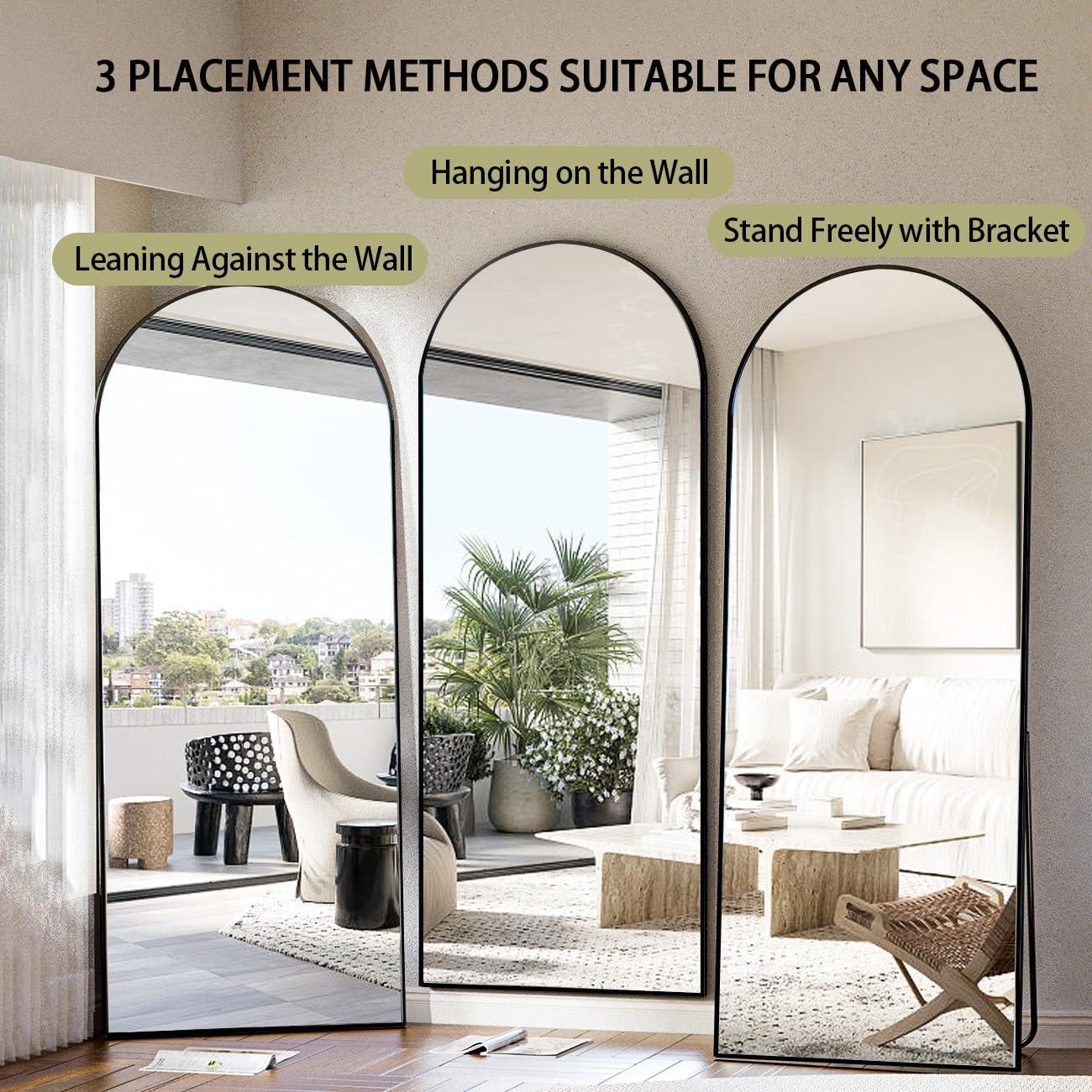 BEAUTYPEAK 71"x 26" Oversized Full Length Mirror Arch Standing Floor Mirror Full Body Mirror, Black