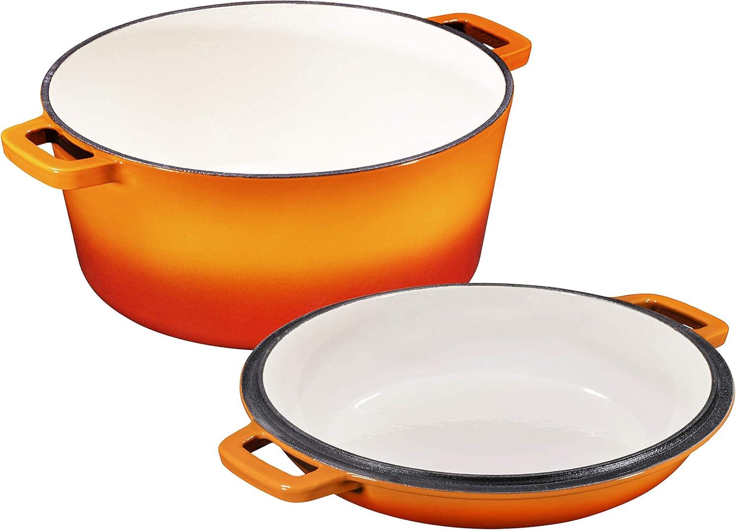 Bruntmor | 2 In 1 Enameled Cast Iron Double Dutch Oven Skillet Lid 5-Quart | 1