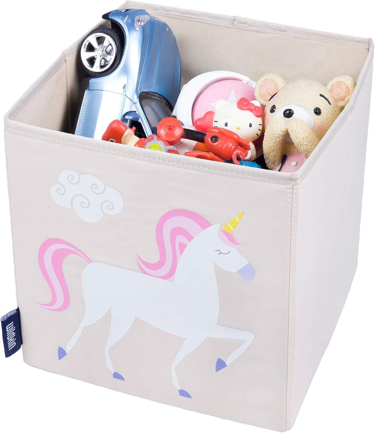 Unicorn Print Beige Fabric Collapsible Kids Storage Cube