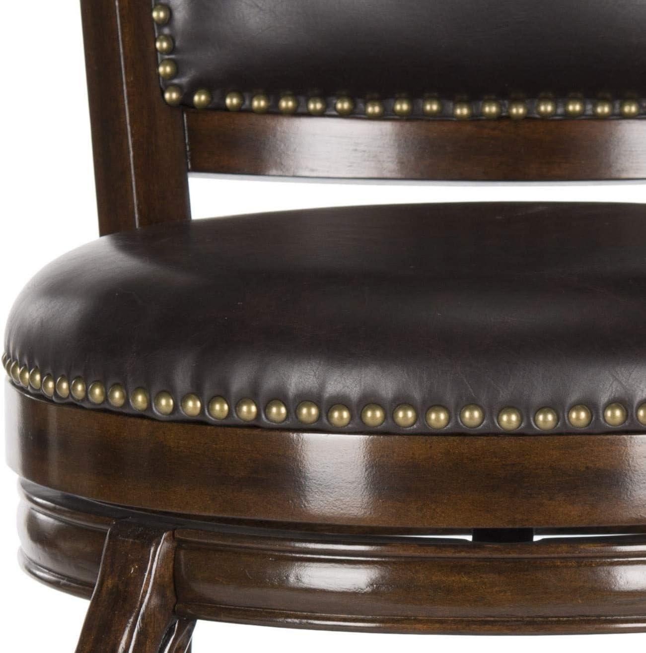 Transitional Sierra Brown Swivel Bar Stool with Bronze Nailhead Trim