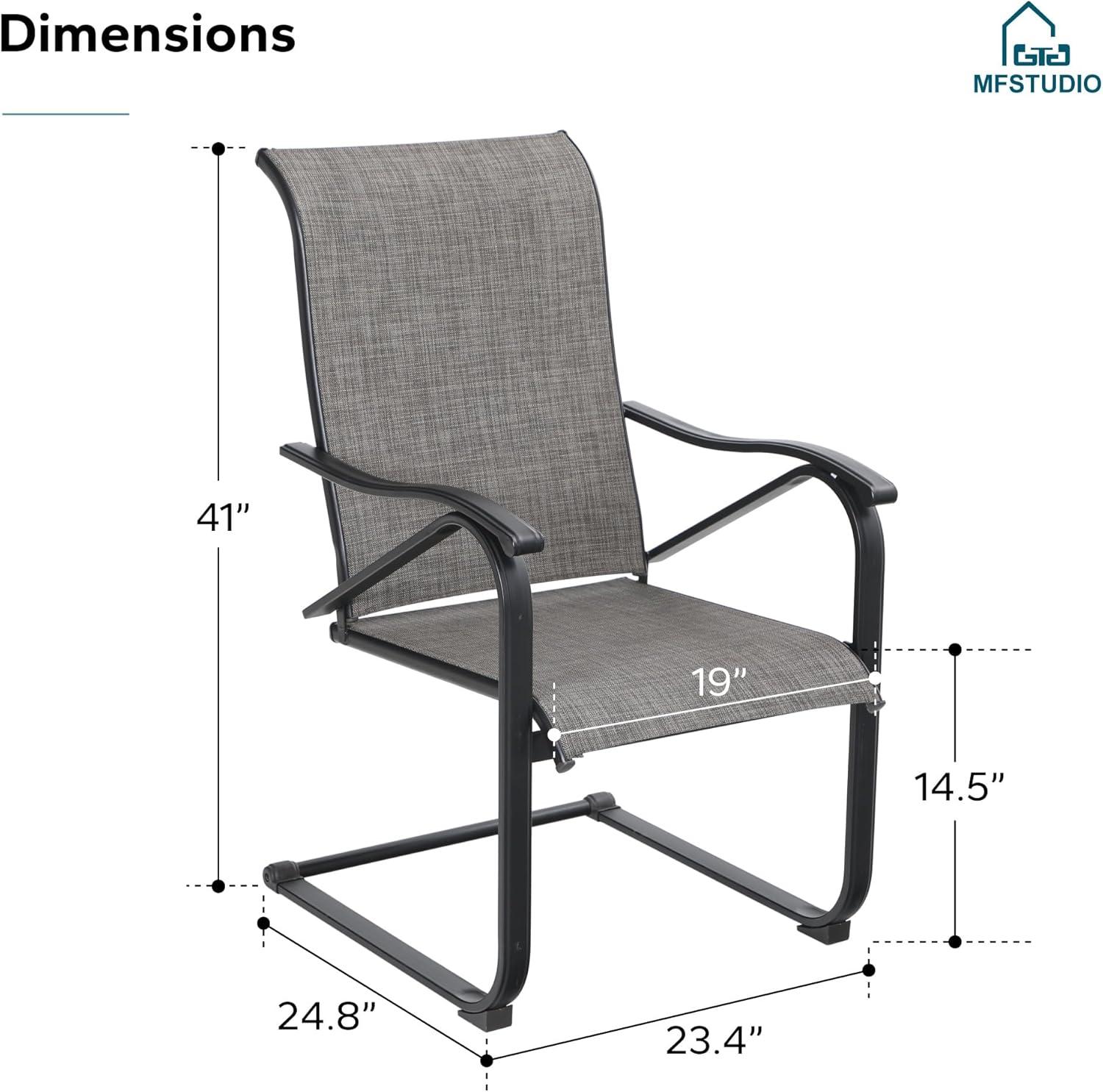 Gray Textilene Fabric High Back Outdoor Dining Chairs with Steel Frame