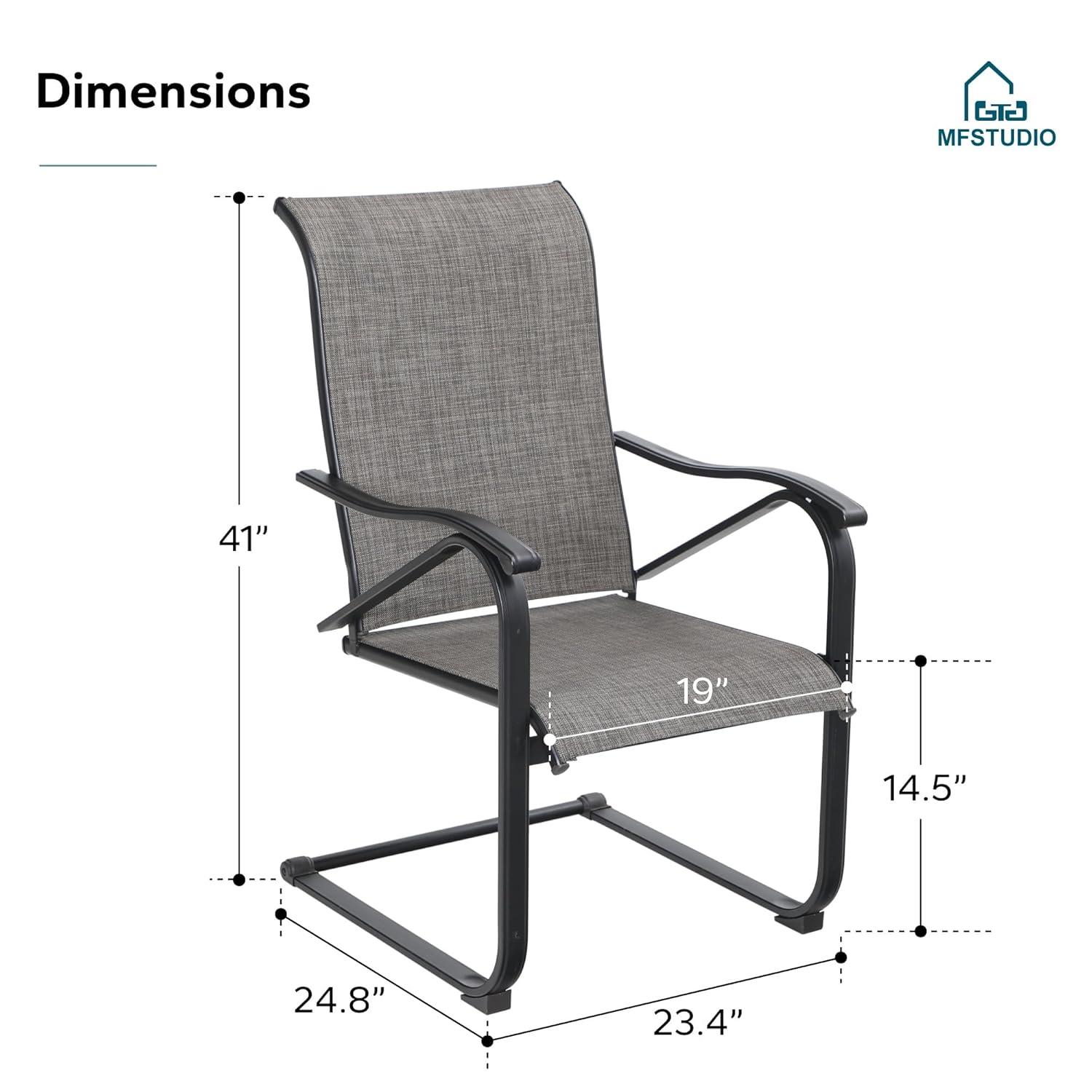 Gray Textilene Fabric High Back Outdoor Dining Chairs with Steel Frame