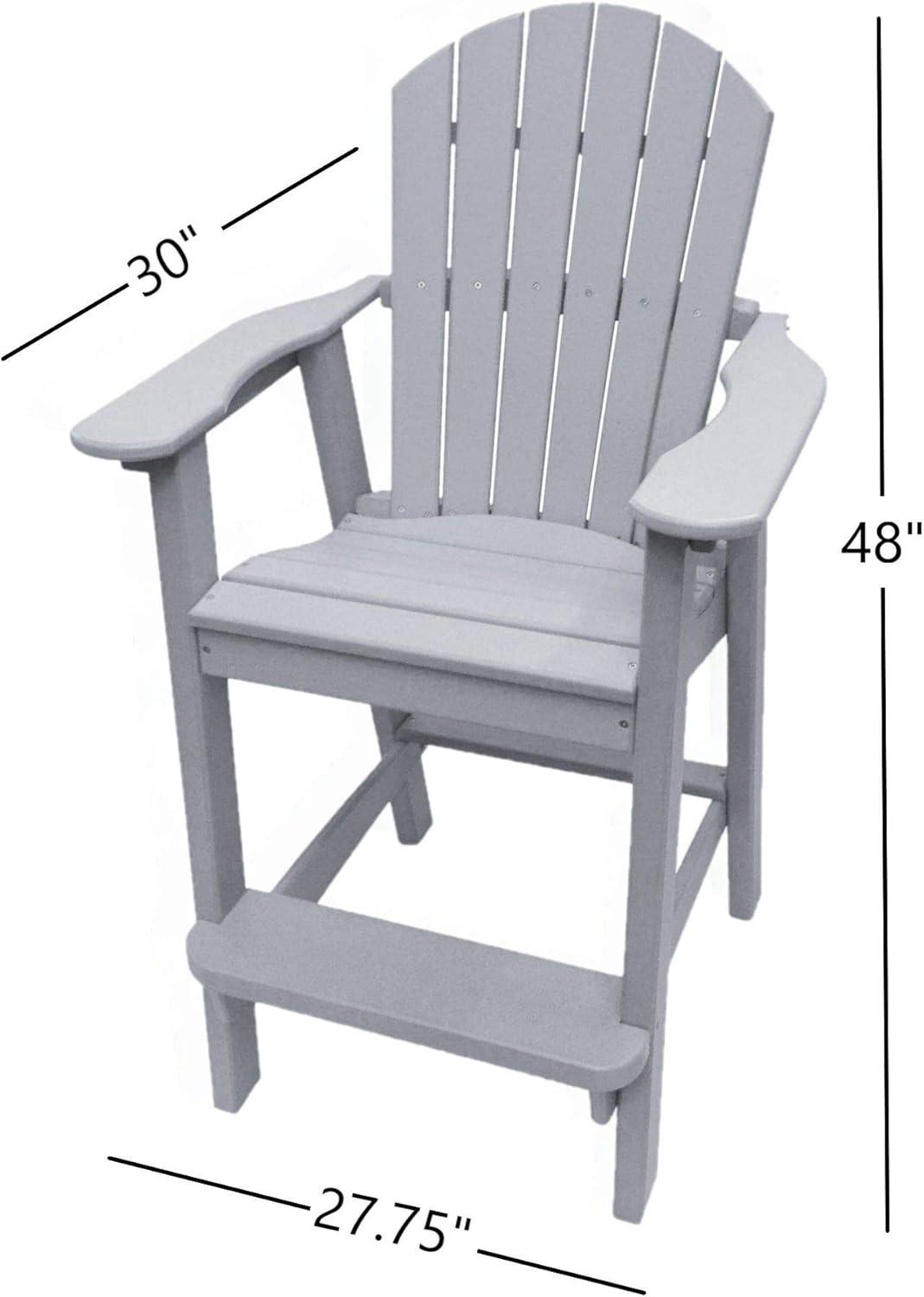Phat Tommy Tall Adirondack Chair - HDPE Outdoor Furniture - Poly Adirondack Bar Stool - Heavy, Stress Free Furniture for Balcony, Deck, Patio, Front Porch, Grey