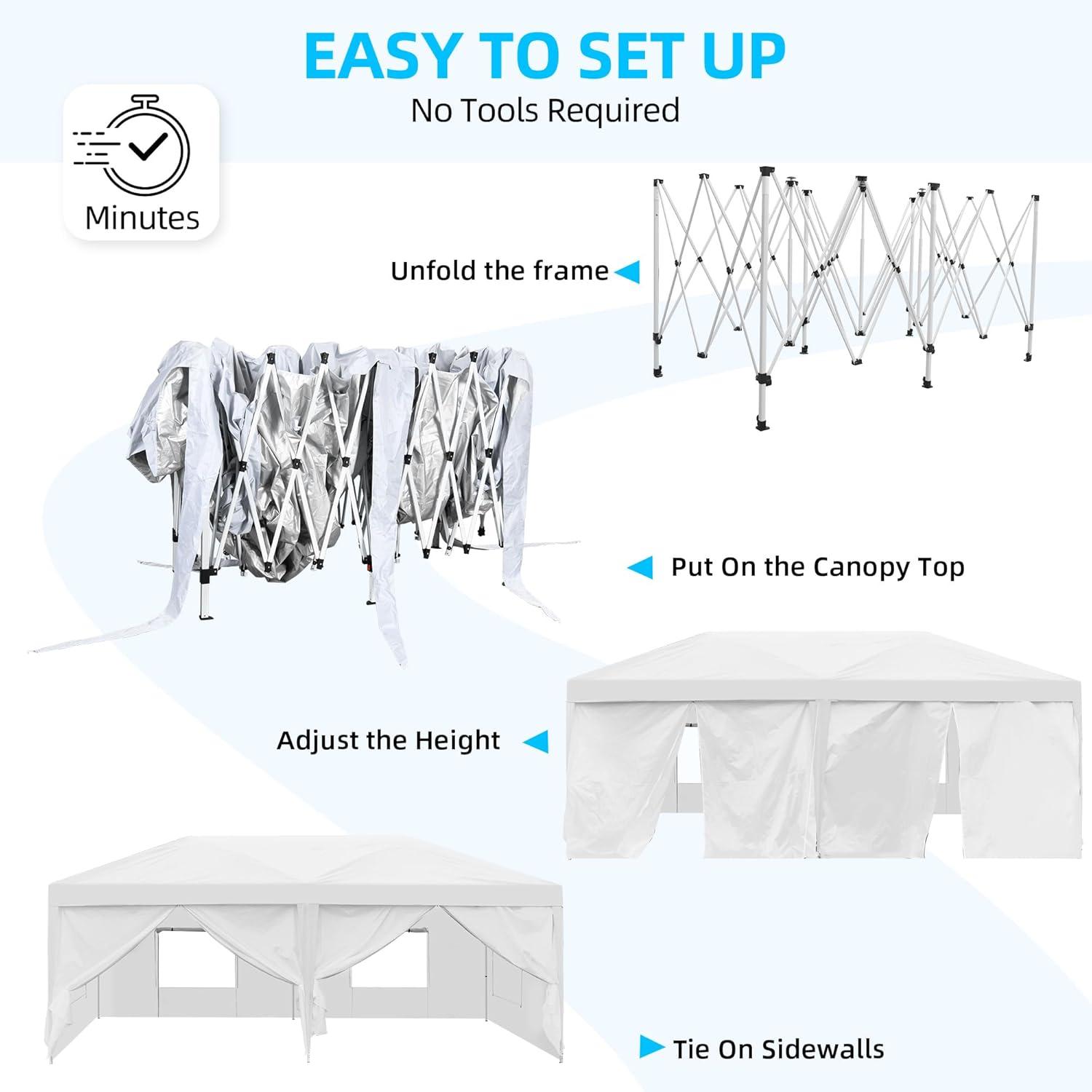 White 10x20 Outdoor Pop-Up Canopy Tent with Mesh Windows