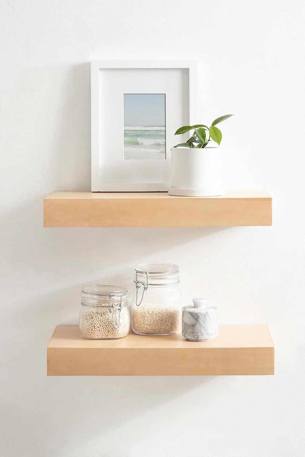 Kate and Laurel Havlock Rectangle MDF Floating Shelf, 2 Piece 18 Inch, Natural