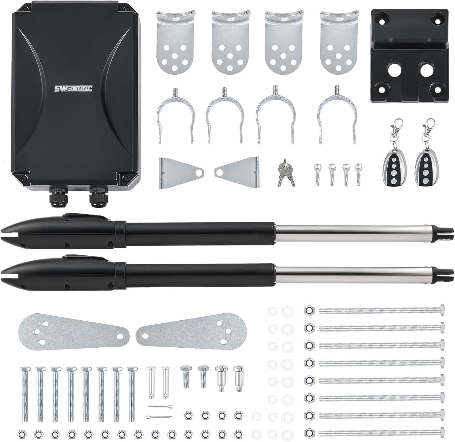 CO-Z Black Aluminum Dual Swing Gate Opener Kit with Remote Control