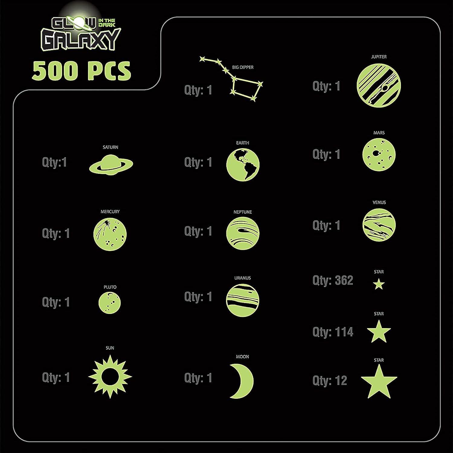 Glow in the Dark Galaxy Stars and Planets Set