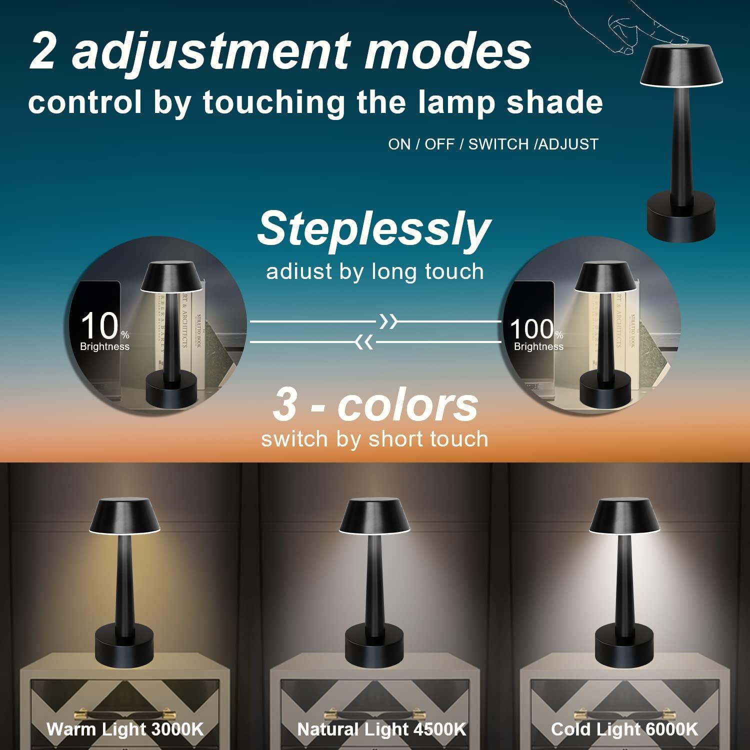 Egobasic Cordless Table Lamps, Modern Rechargeable Battery LED Desk Touch Night Light, 11.8" Metal Minimalist Small Portable Lamps for Dinner Coffee Table Restaurant Bedroom Bar Hotel, Gold