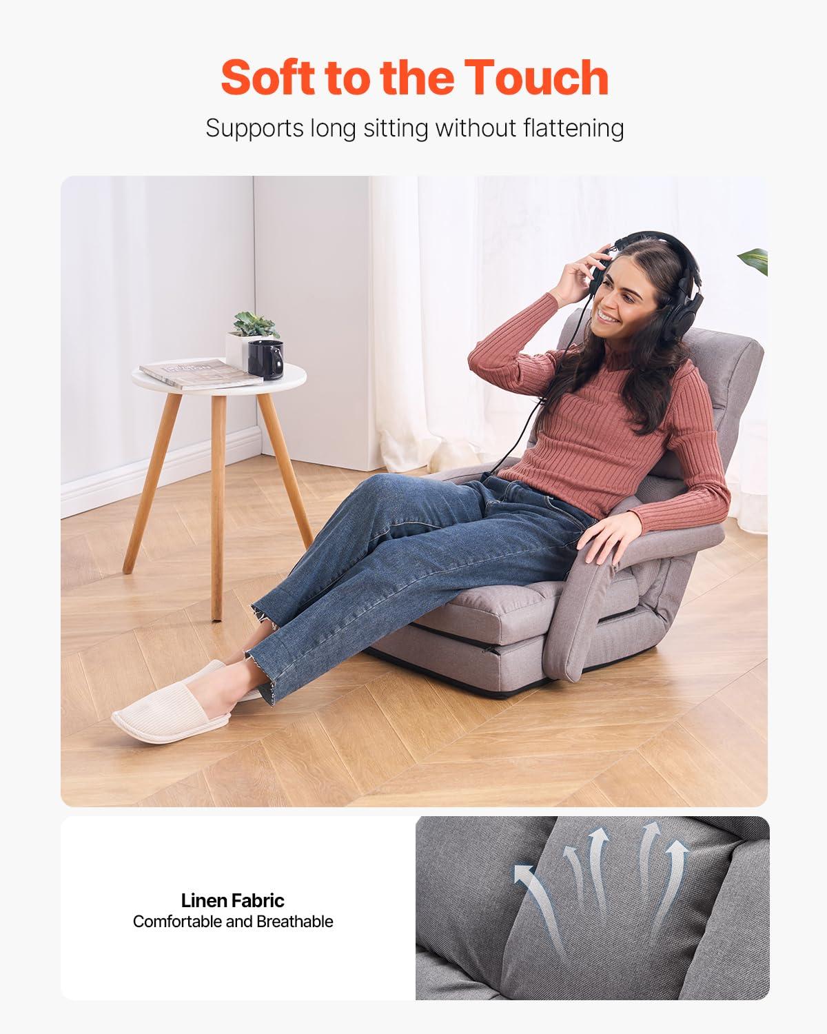 Trule Floor Chair with 5 Adjustable Position and Armrest Floor Gaming Chair Gray