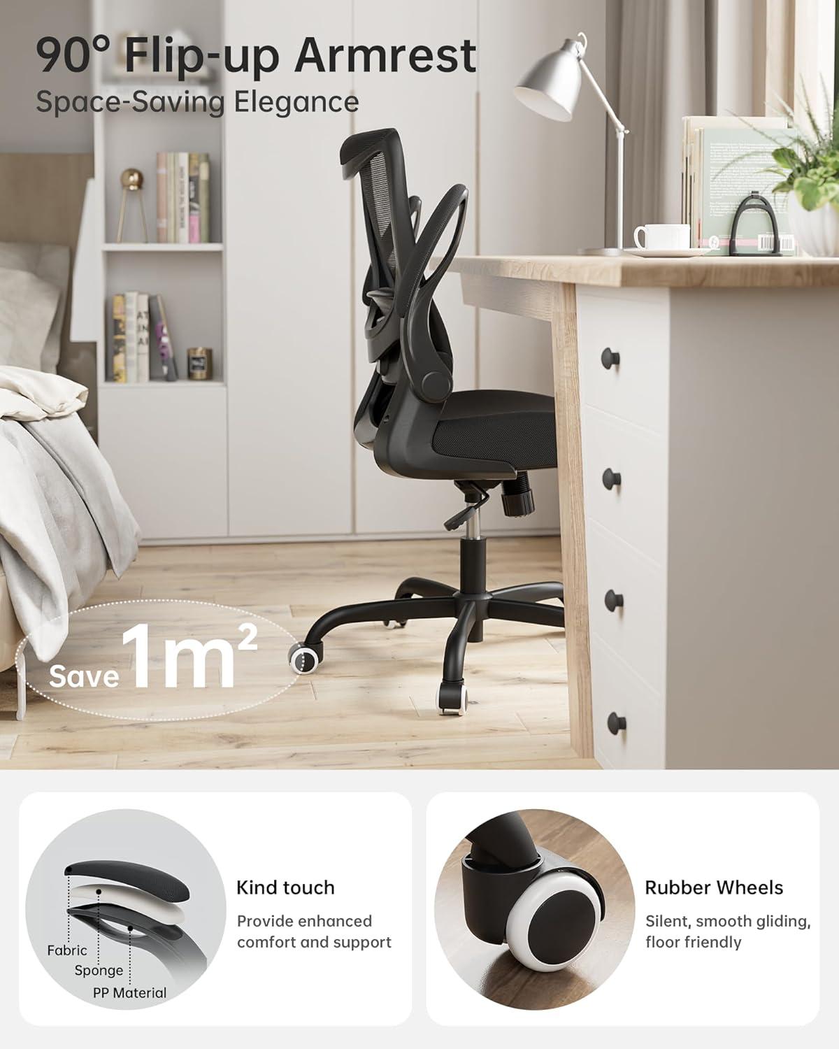 Black Mesh Ergonomic Swivel Task Chair with Adjustable Lumbar Support