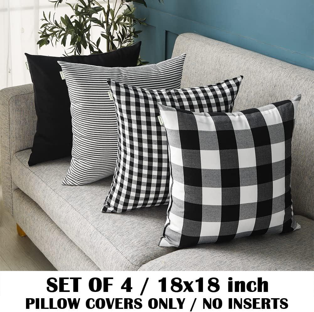 Black and White Buffalo Plaid Polyester Outdoor Pillow Covers Set