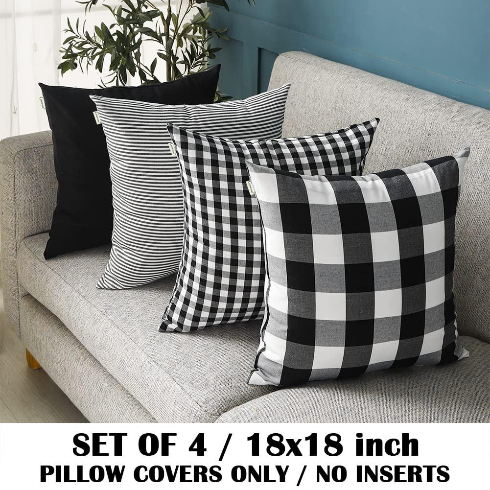 Black and White Buffalo Plaid Polyester Outdoor Pillow Covers Set