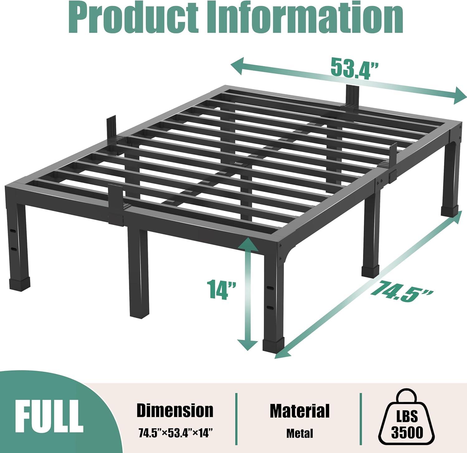 Matte Black Full Size Metal Platform Bed Frame with Slats