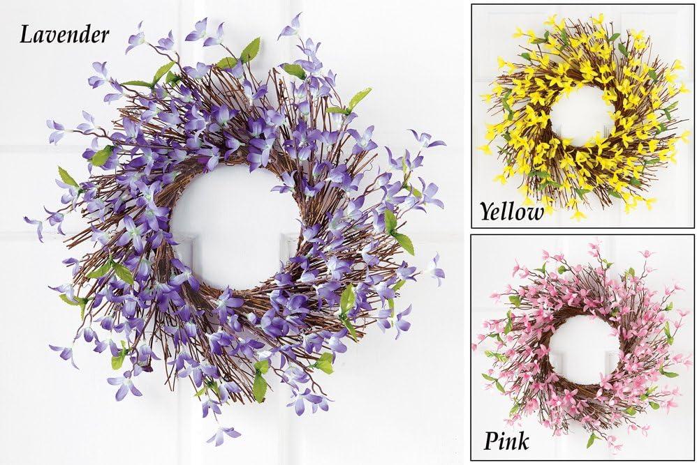 Collections Etc Spring forsythia Floral Wreath, 22", Silk