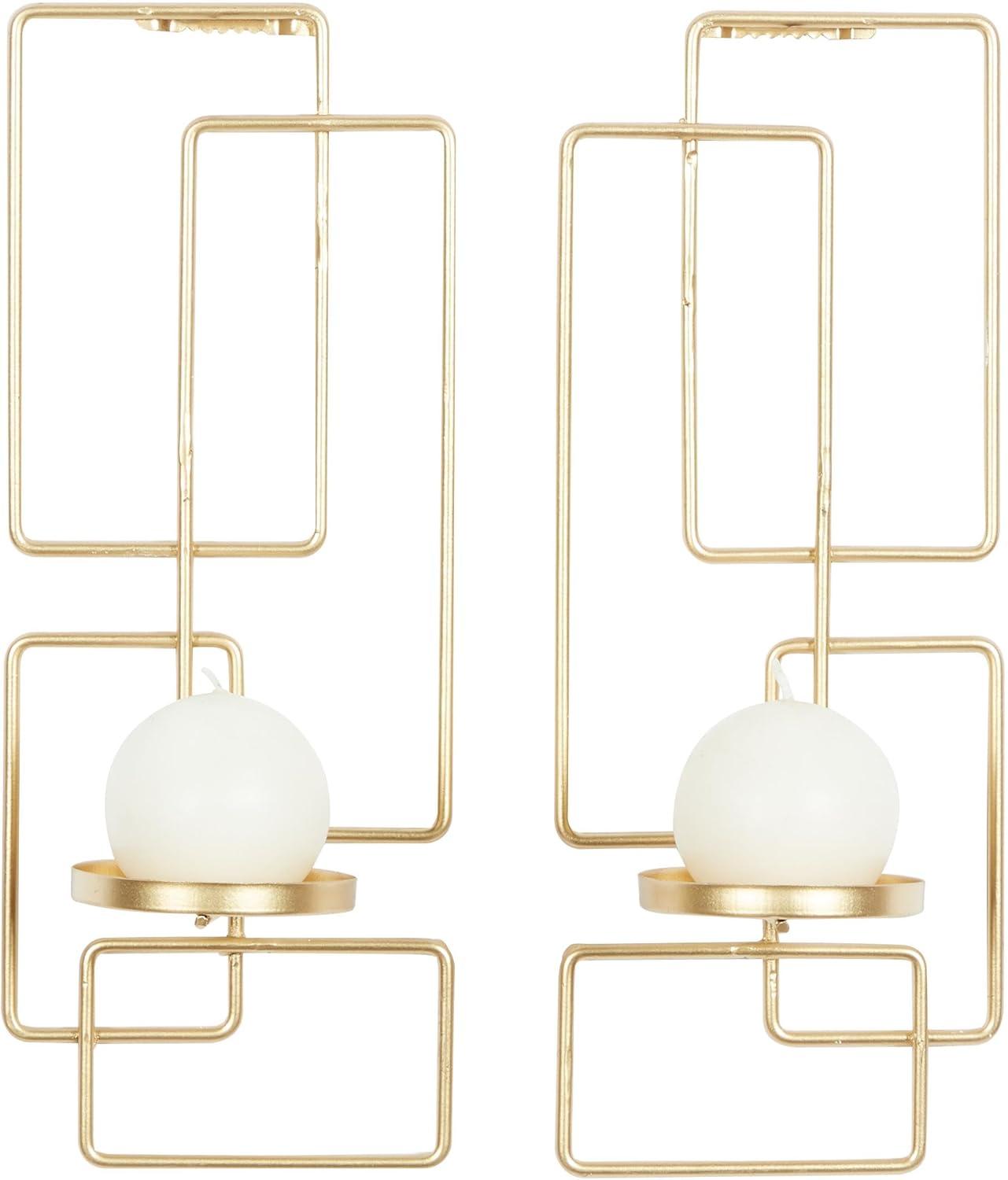 DecMode 2 Holder Gold Metal Geometric Tealight Wall Sconce, Set of 2