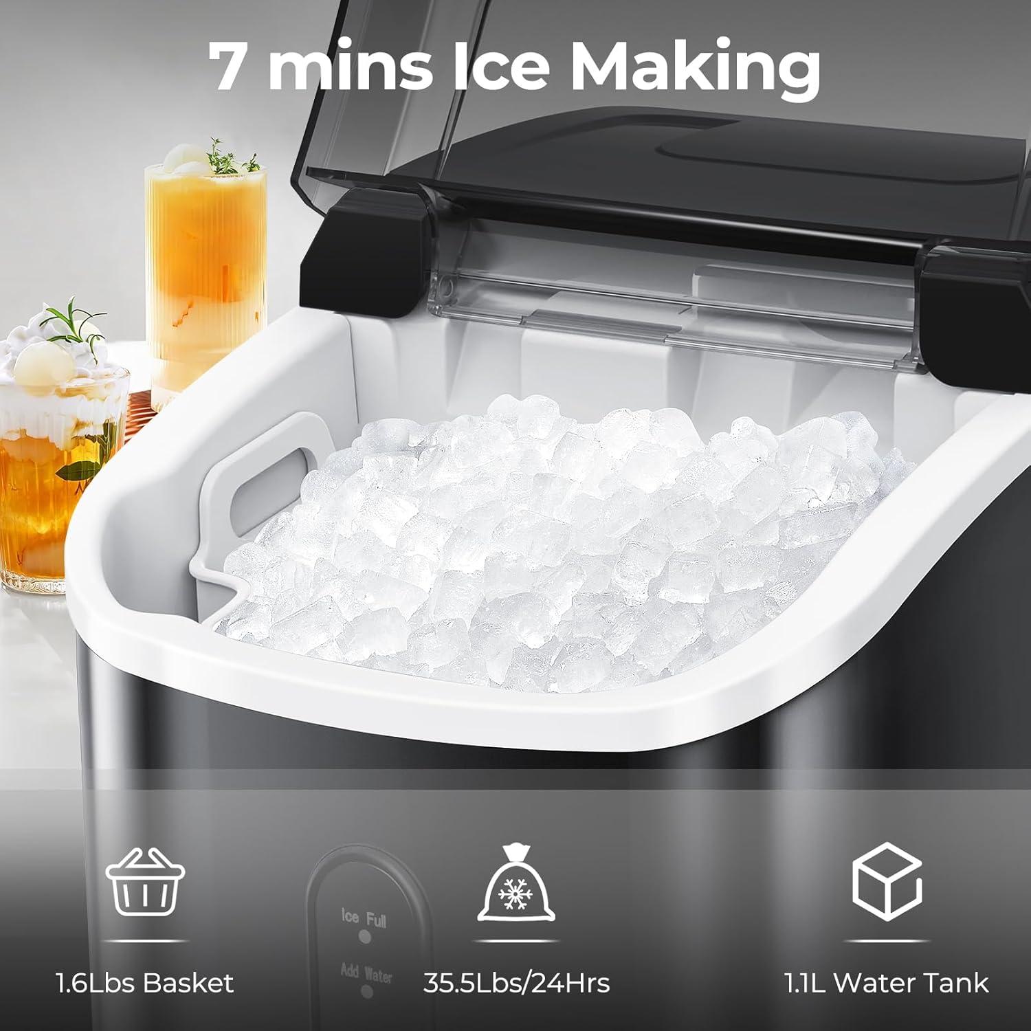 Black Portable Countertop Nugget Ice Maker with Self-Cleaning