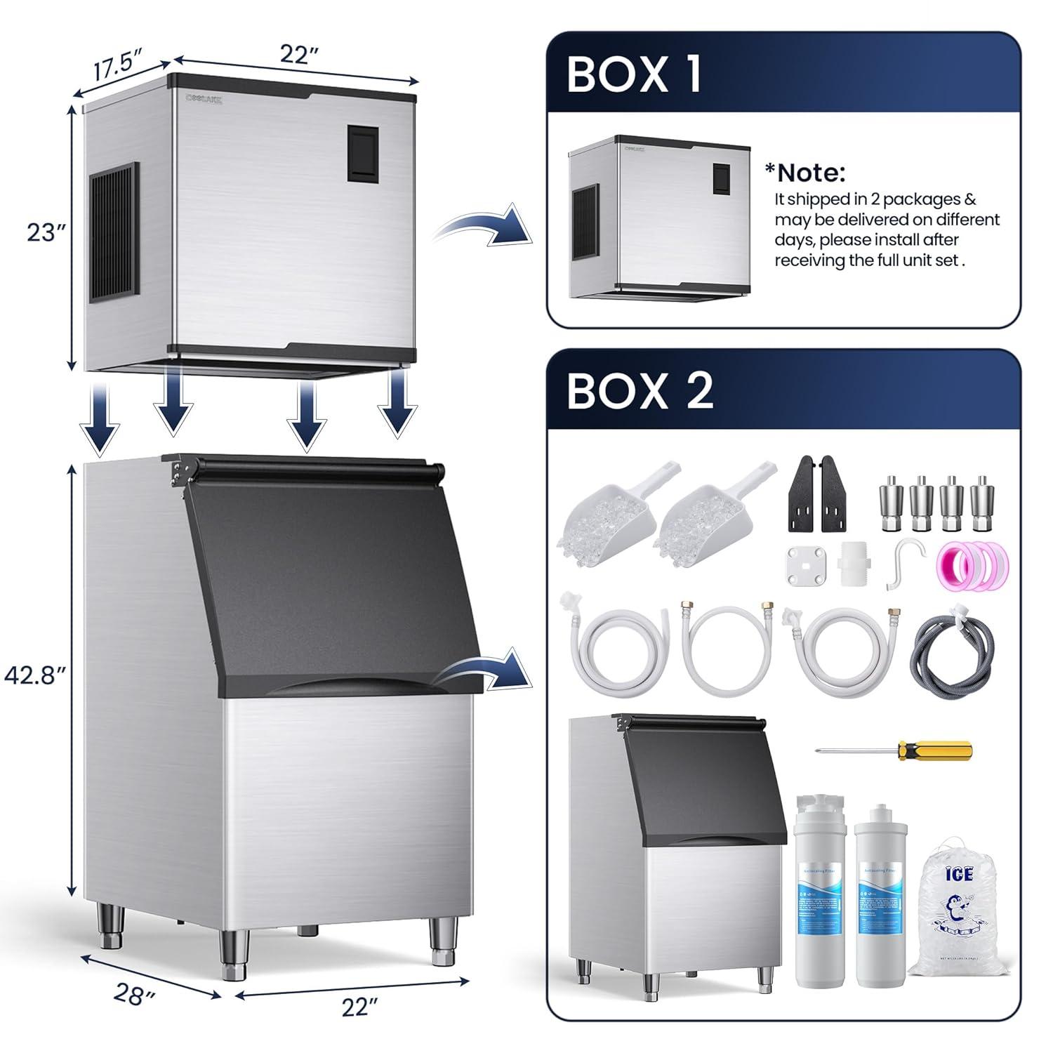 Coolake Commercial Ice Maker Machine 450lbs With 360lb Large Storage, 22 Inch Full Cube Air Cooled Stainless Steel Freestanding Ice Machine For Restaurant Church Hotel, Doe Etl Listed & Reviews | Wayfair
