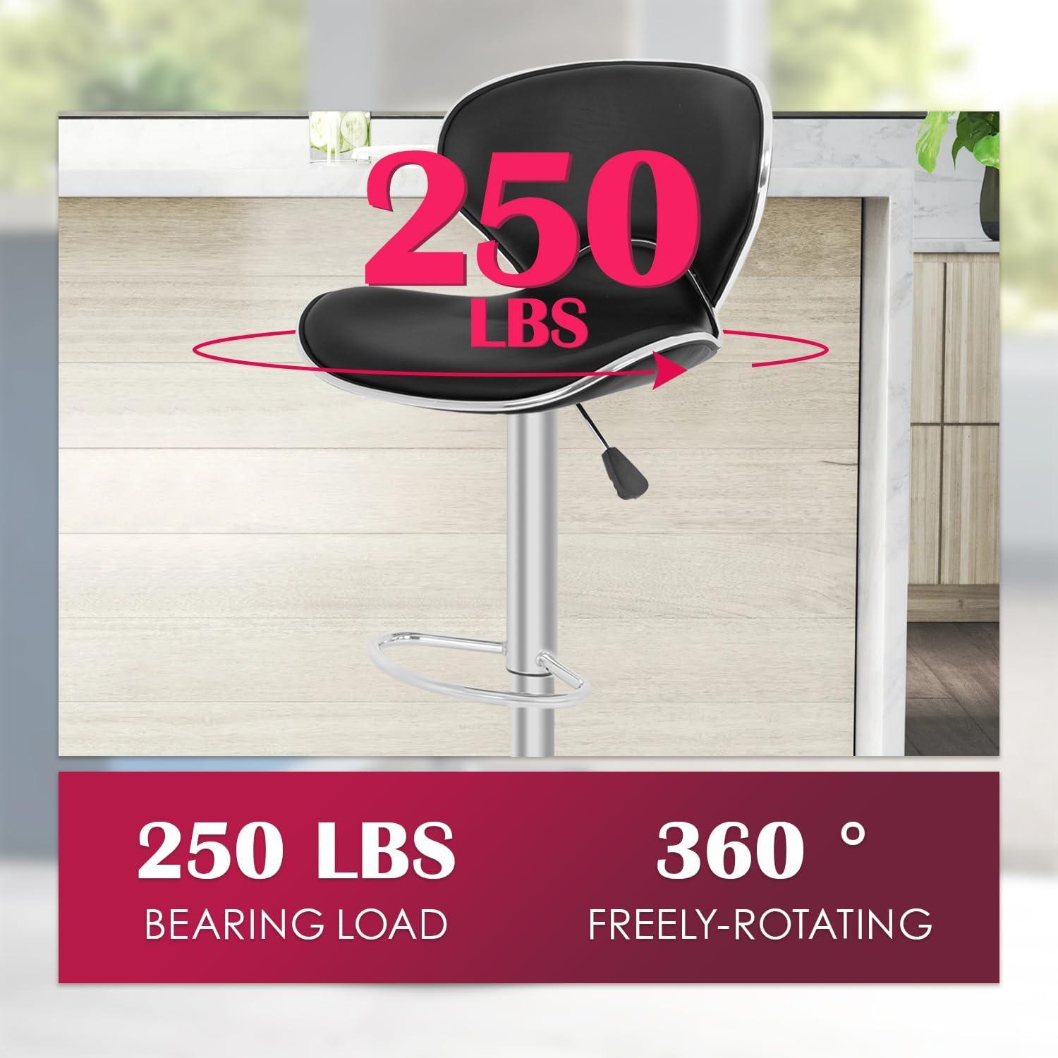 BestOffice Bar Stools Set of 2, Counter Height Adjustable Bar Stools with Back Bar Stool PU Leather Swivel Bar Stool Kitchen Counter Bar Stools Dining Chairs