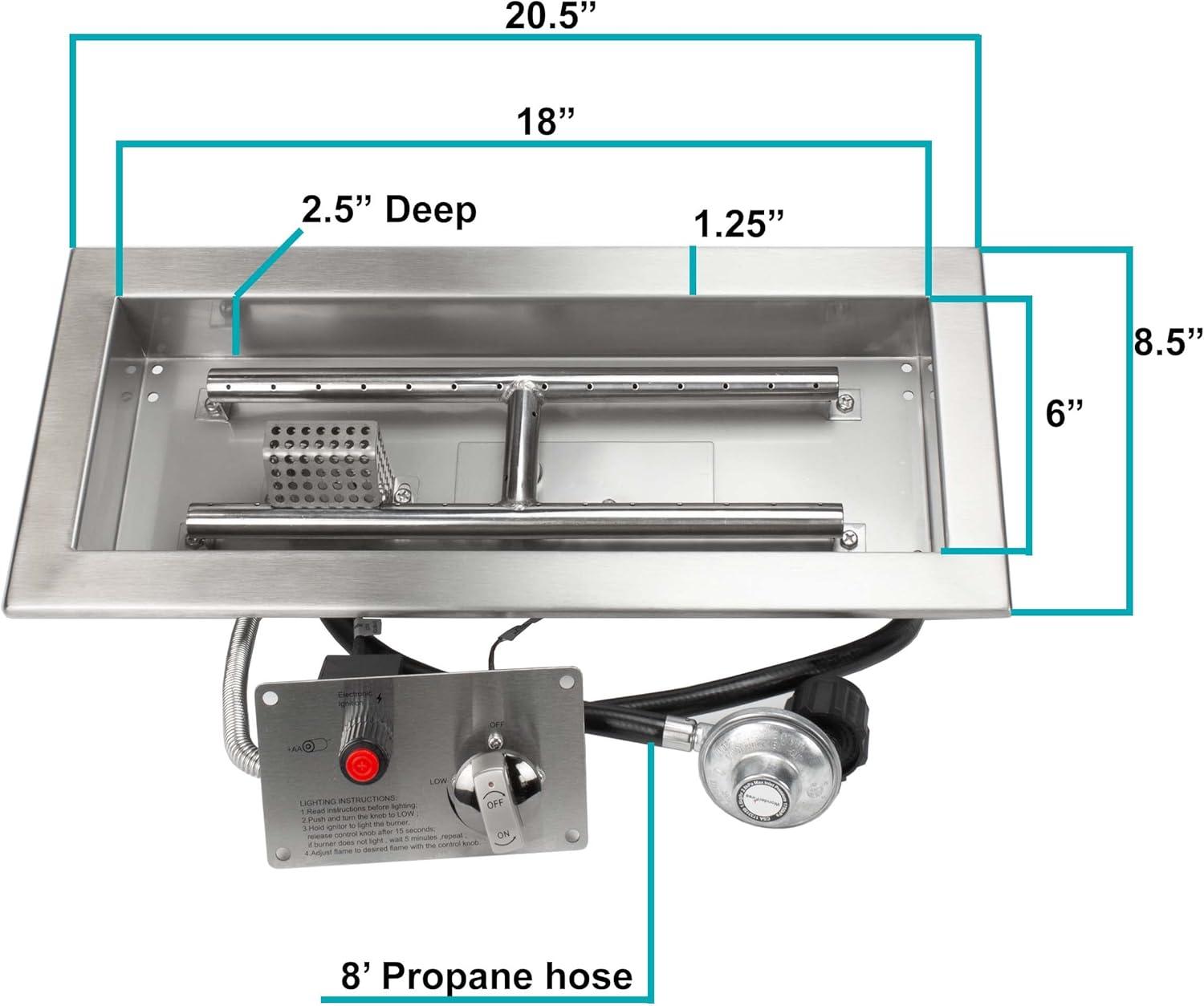 18" x 6" Stainless Steel Propane Fire Pit Burner Kit with Electronic Ignition