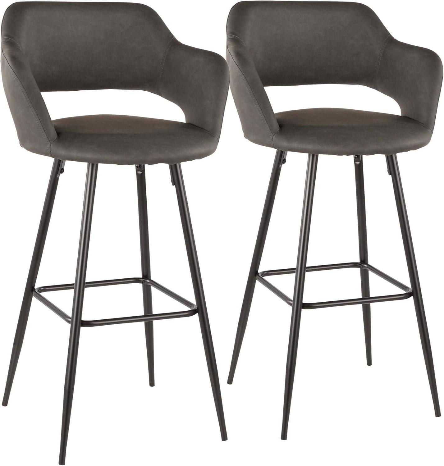 Sleek Contemporary 40.5" Black Metal & Grey Leather Bar Stool Set