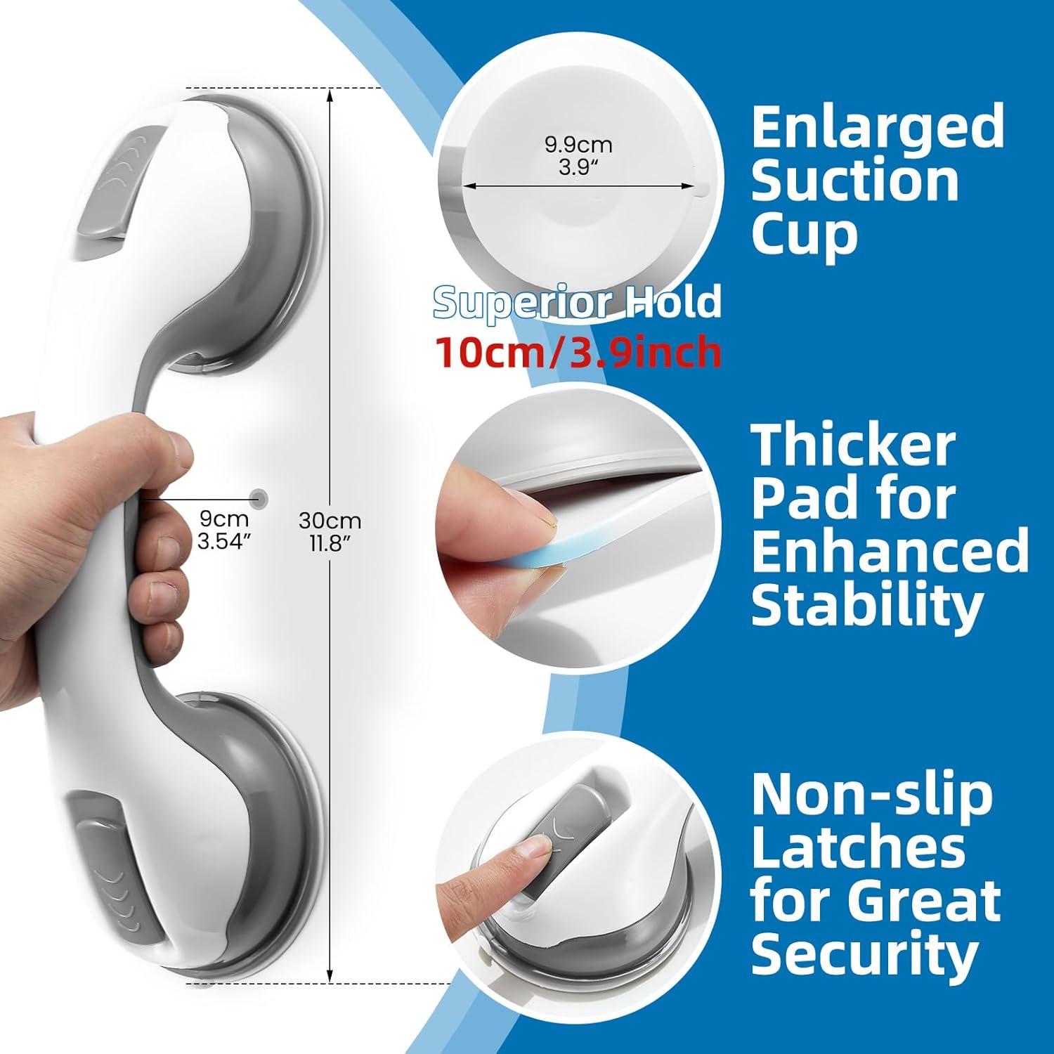 Grab Bars for Bathtubs and Showers, Zynuhmo 2 Pack 12 Inch Suction Safety Grab Bars for Senior and Elderly Assist Support Suction Cup Removable Handrails for Shower Chair No Drilling No Tools(Gray)