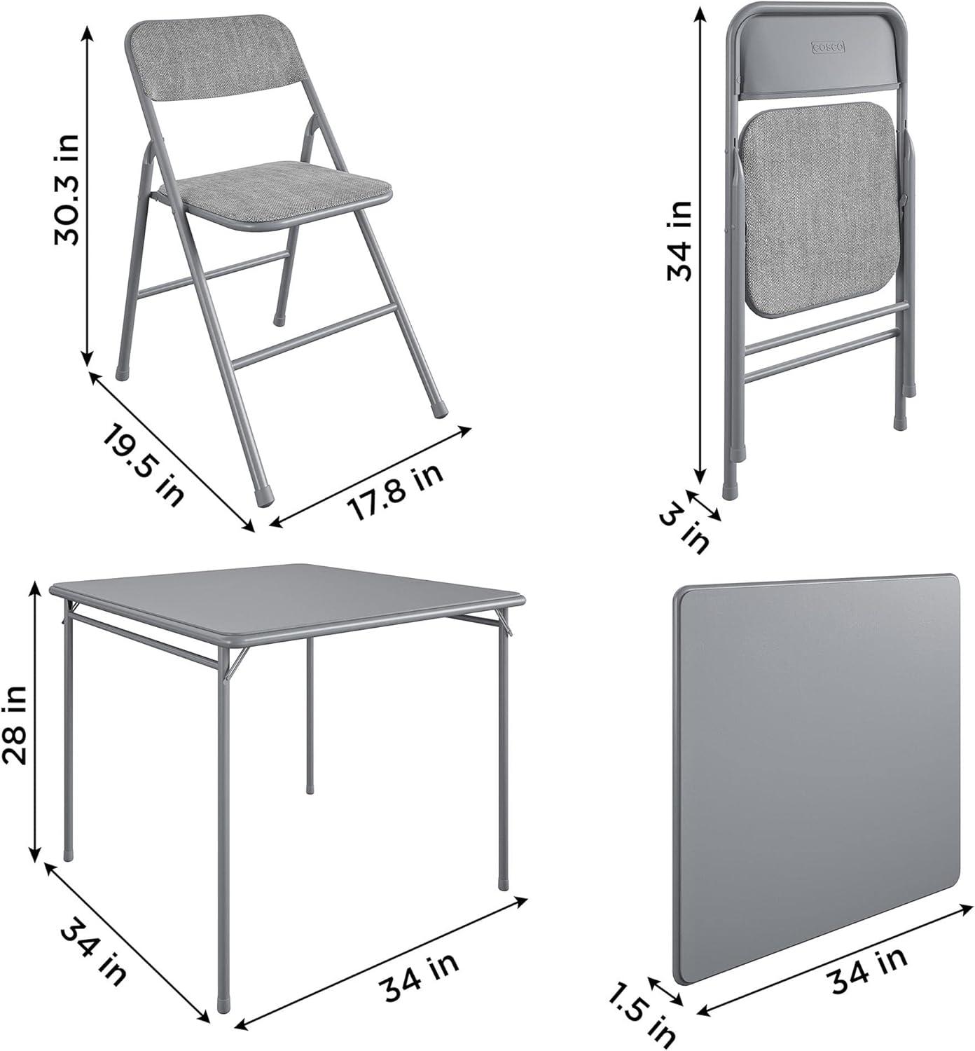 Gray 5-Piece Folding Dining Set with Fabric Chairs