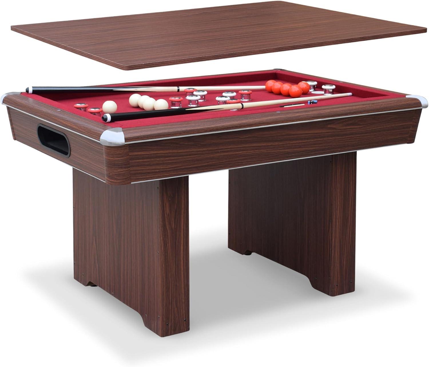 Hathaway Games Hathaway Renegade II 54-in Bumper Pool Table - Includes Cues, Billiard Balls, Accessories – Multi Game for Adults & Kids – Rubber Action Bumpers – Family Game Room – Red Felt with Walnut Finish