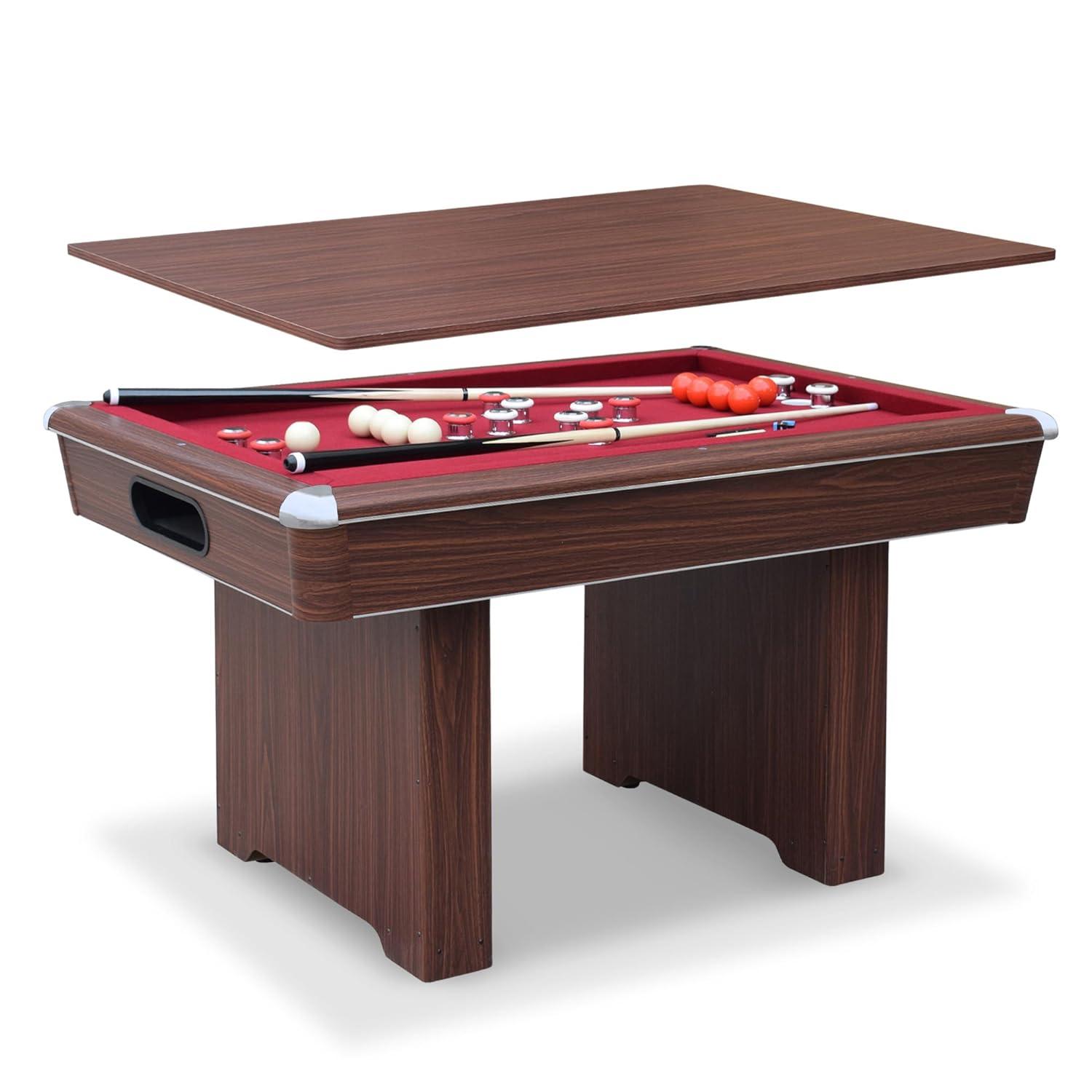 Hathaway Games Hathaway Renegade II 54-in Bumper Pool Table - Includes Cues, Billiard Balls, Accessories – Multi Game for Adults & Kids – Rubber Action Bumpers – Family Game Room – Red Felt with Walnut Finish