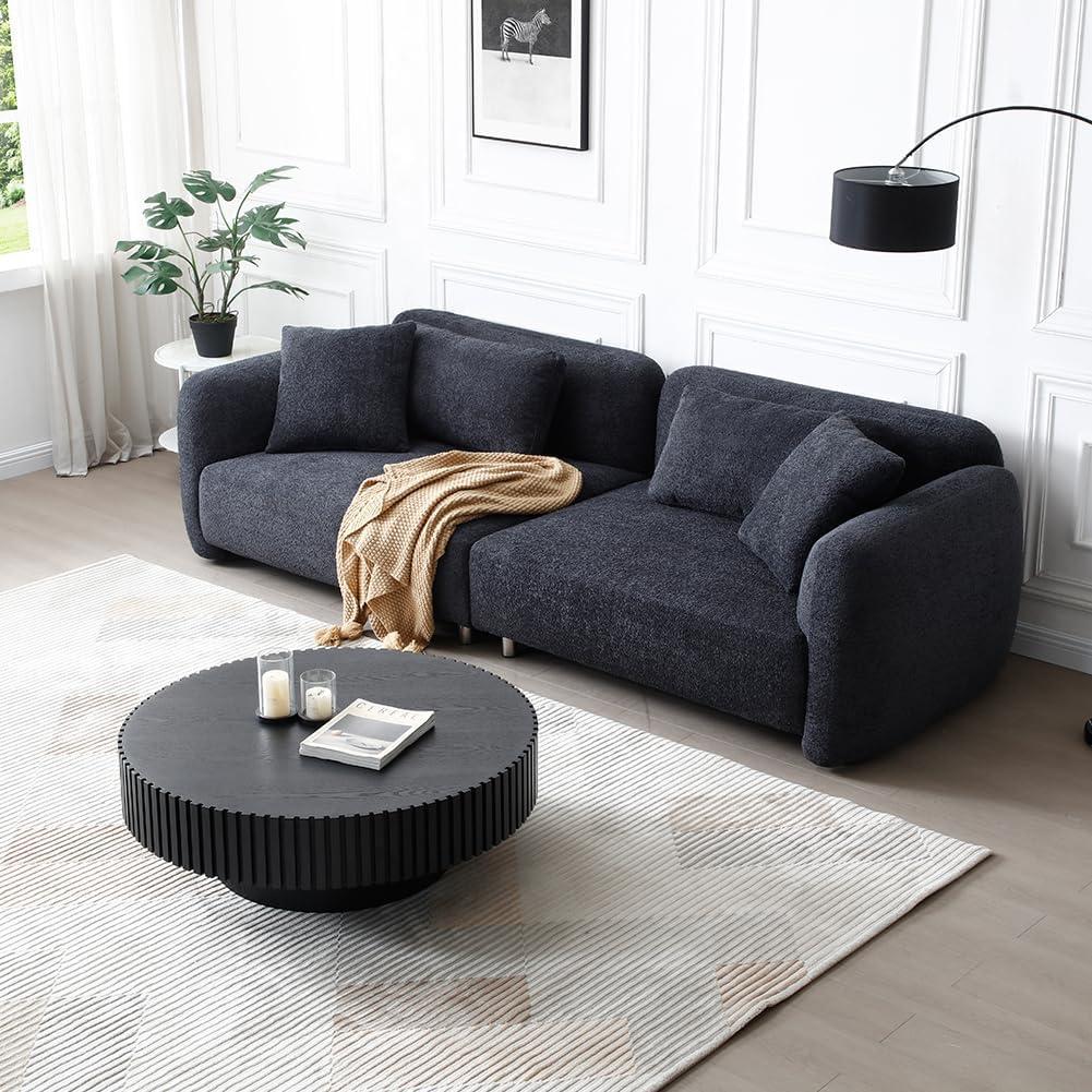 LUMISOL Round Coffee Table for Livng Room, Modern Handcraft Drum Center Table with Sturdy Pedestal, Fluted Circle End Table for Office, Apartment, Small Space, Black