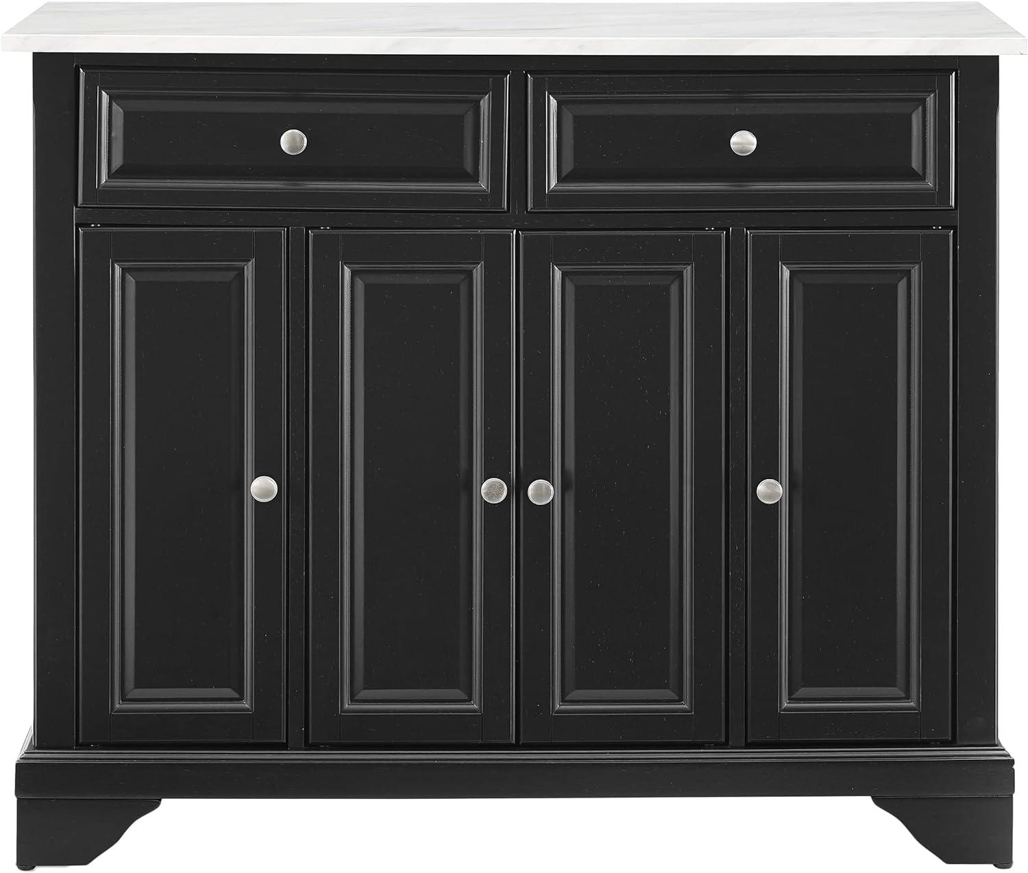 Avery Distressed Black Kitchen Island with Faux-Marble Top