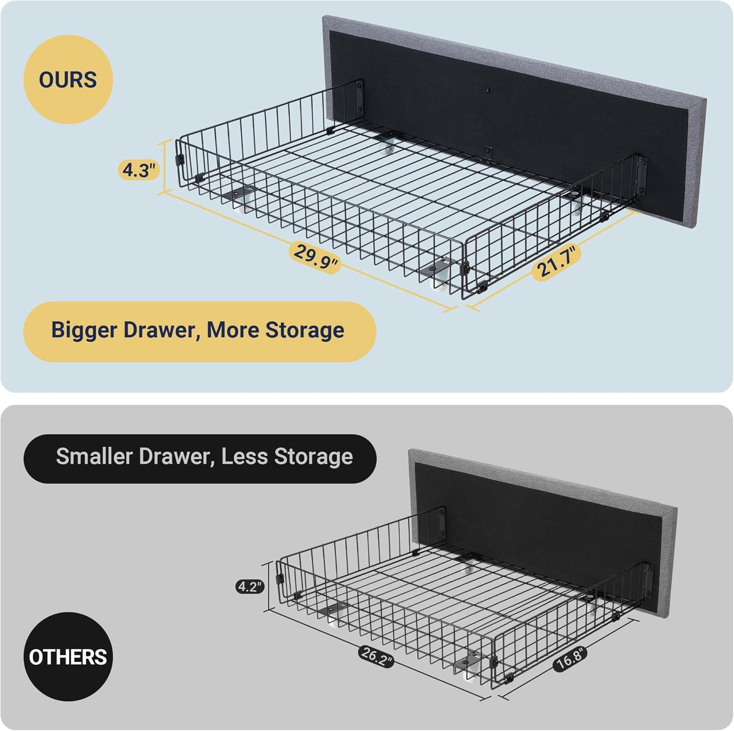 Allewie Upholstered Full Size Platform Bed Frame with 4 Storage Drawers and Headboard, Square Stitched Button Tufted, Mattress Foundation with Wooden Slats Support, No Box Spring Needed, Light Grey