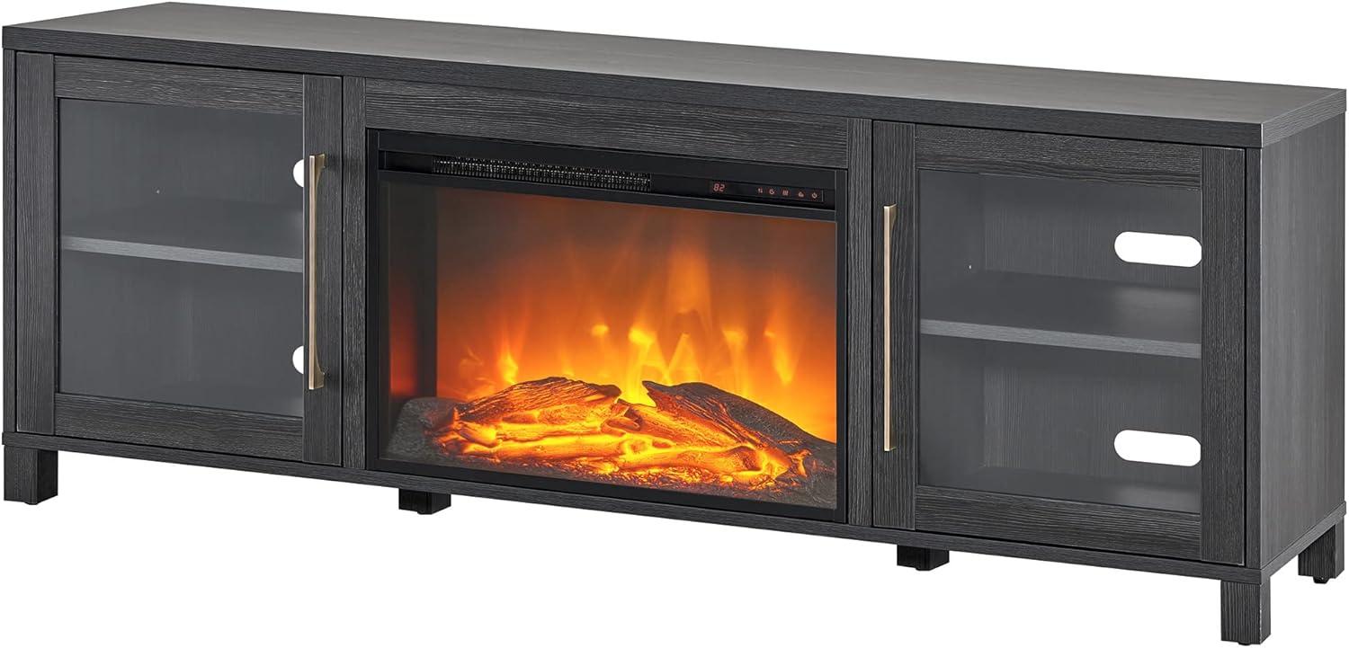 Evelyn&Zoe Quincy Rectangular TV Stand with 26" Log Fireplace for TV's up to 75", White