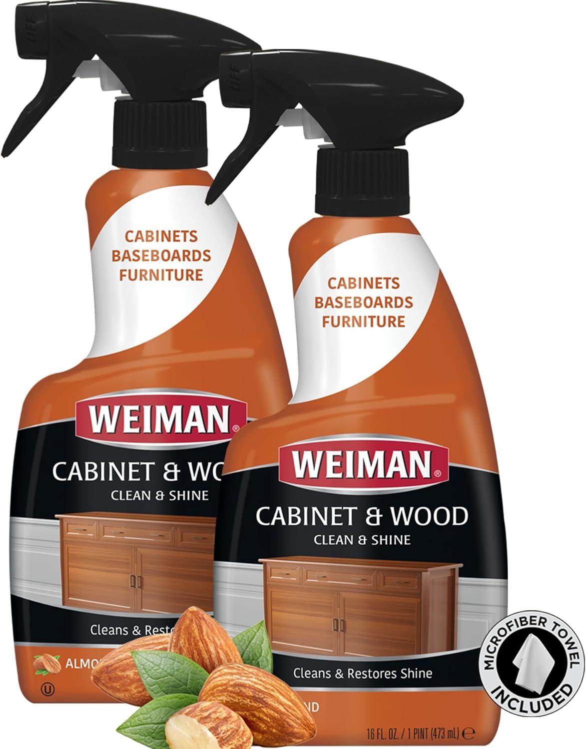 Weiman Liquid Wood Cleaner & Polish, Almond Scent, 16 Fluid Ounce, 2 Count w/ Microfiber Towel