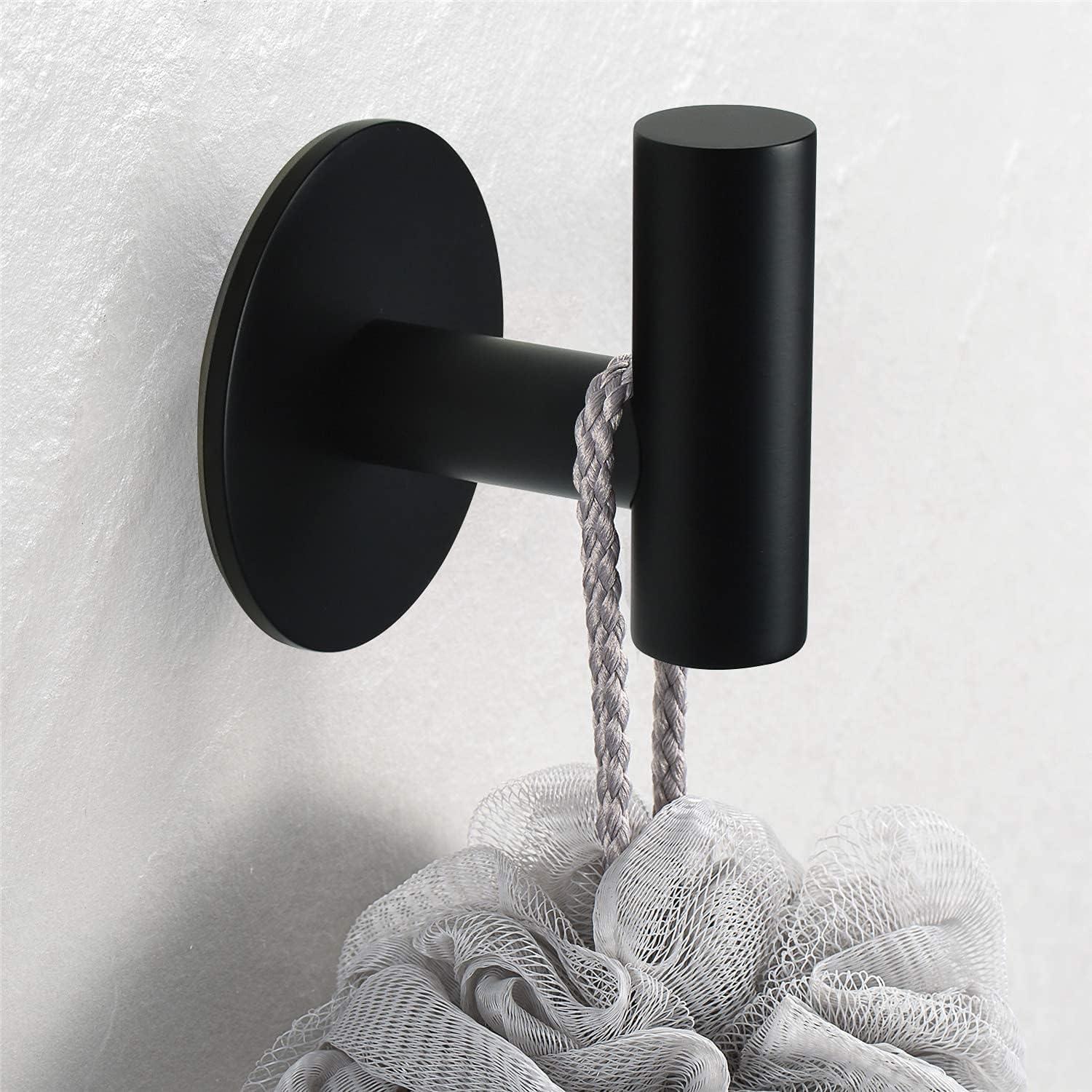 MODANU 2 Pack Stainless Steel Bathroom Towel Hook Robe Hook Shower Kitchen Wall Hanging Hooks No Drill Wall Mount, Matt Black