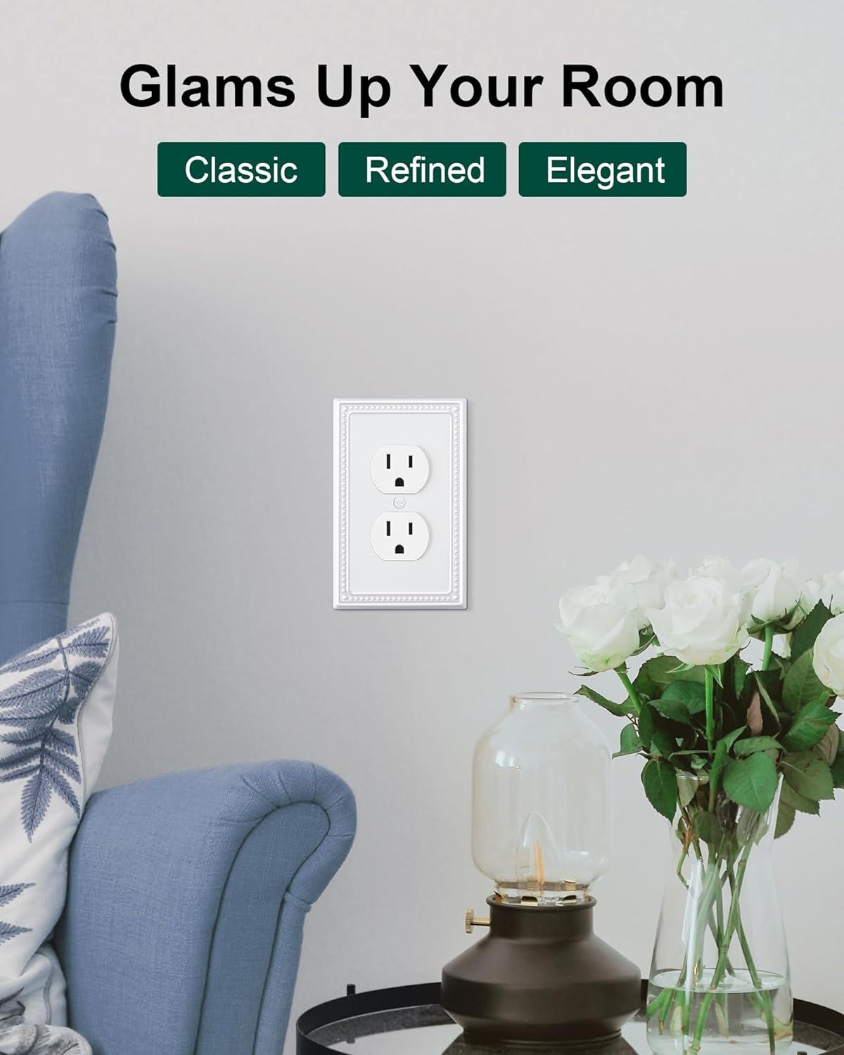 White Beaded Metal 1-Gang Duplex Outlet Cover Plate, 4-Pack