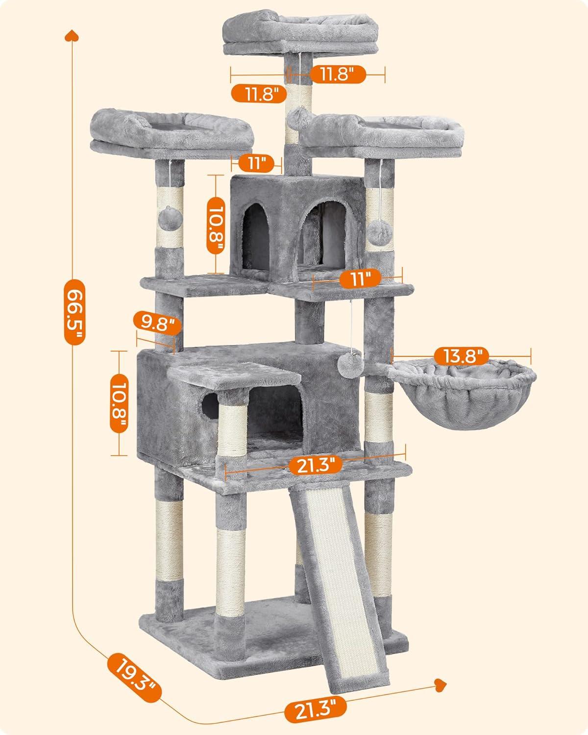 XXL Light Gray Plush and Sisal Cat Tree Tower