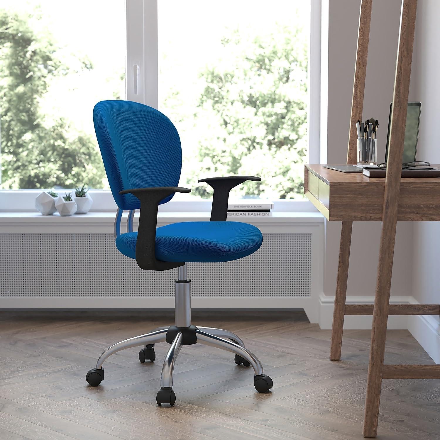 Turquoise Mid-Back Mesh Swivel Task Chair with Chrome Base