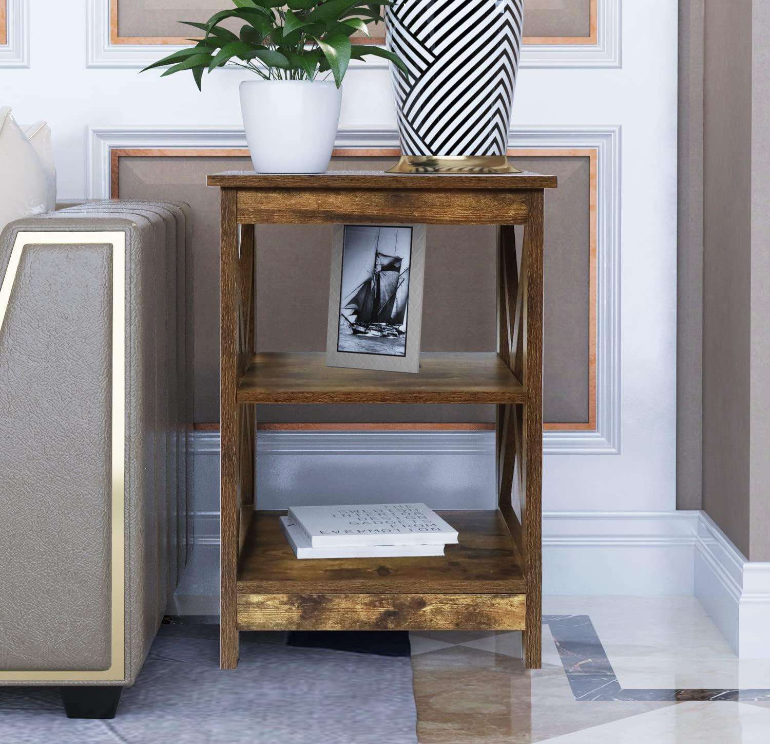 Rainbow Sophia Side Table, Modern Farmhouse Wood End Table with 3-Tier Storage, Rustic Wood