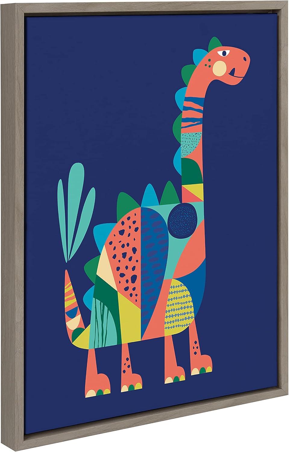 Kate and Laurel Sylvie Mid Century Modern Dino Blue Framed Canvas by Rachel Lee of My Dream Wall, 18x24, Gray