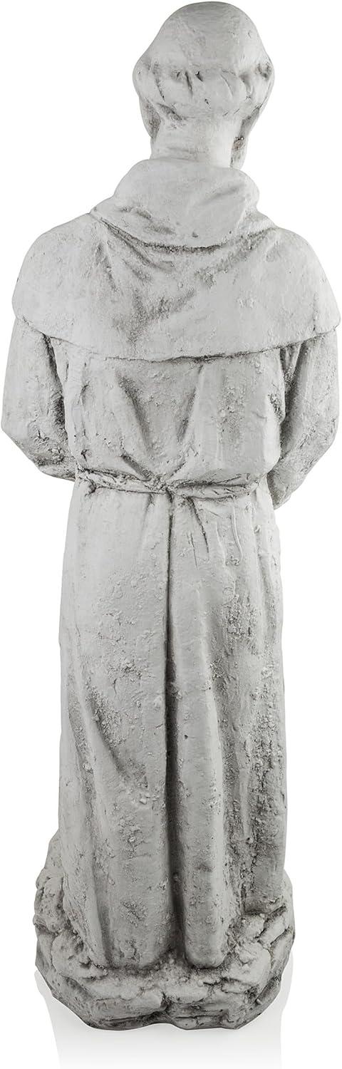 45 in. Tall Outdoor Saint Francis Birdbath Statue Yard Art Decoration, Light Gray
