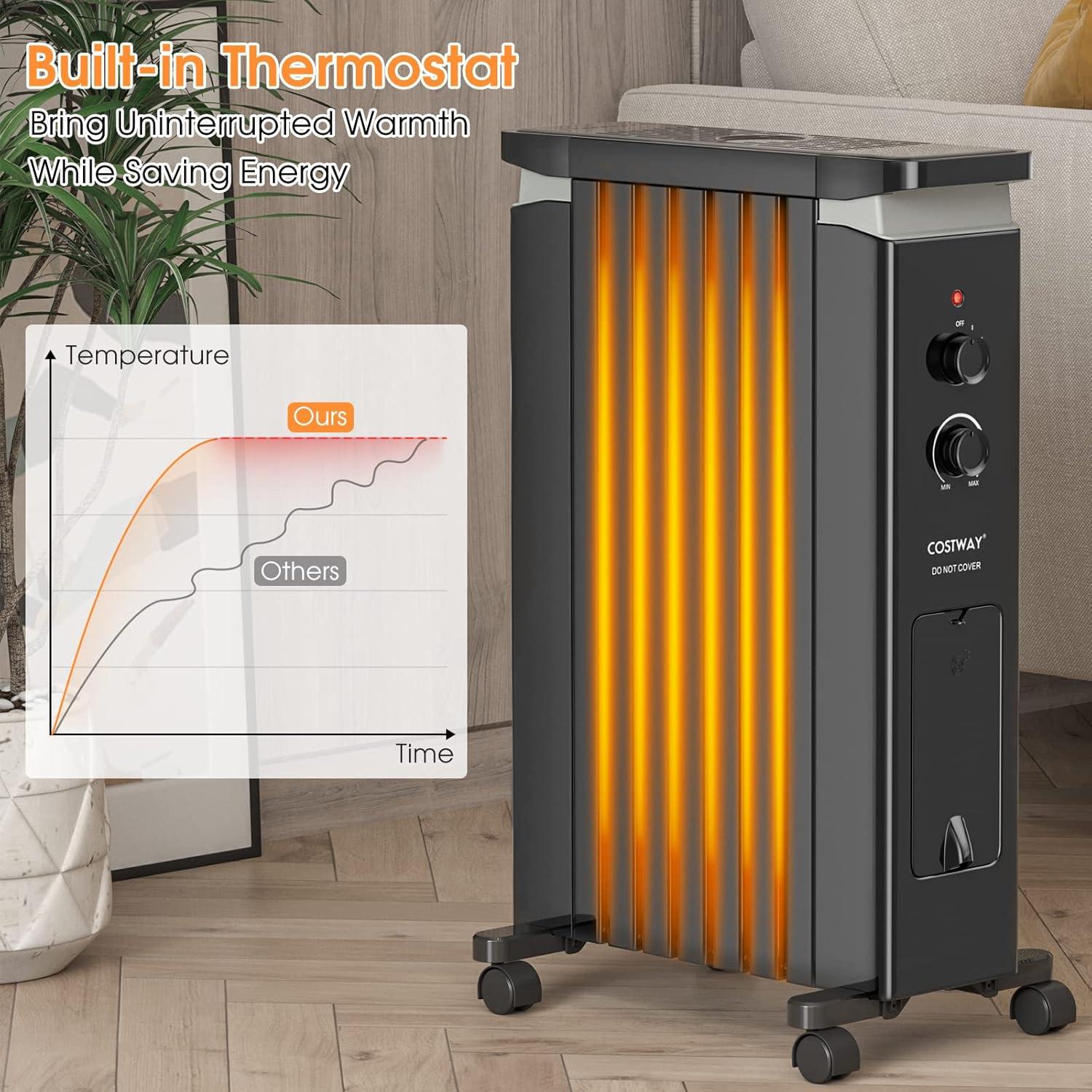 Costway 1500W Oil Filled Radiator Heater Electric Space Heater w/ Humidifier White\Black