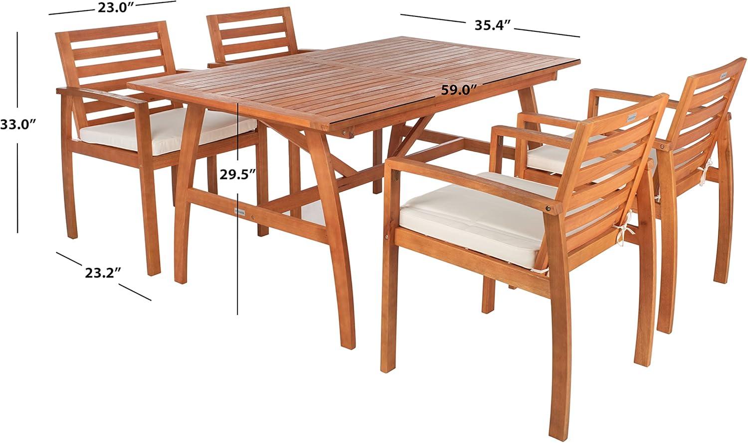 Natural Eucalyptus 4-Person Rectangular Outdoor Dining Set