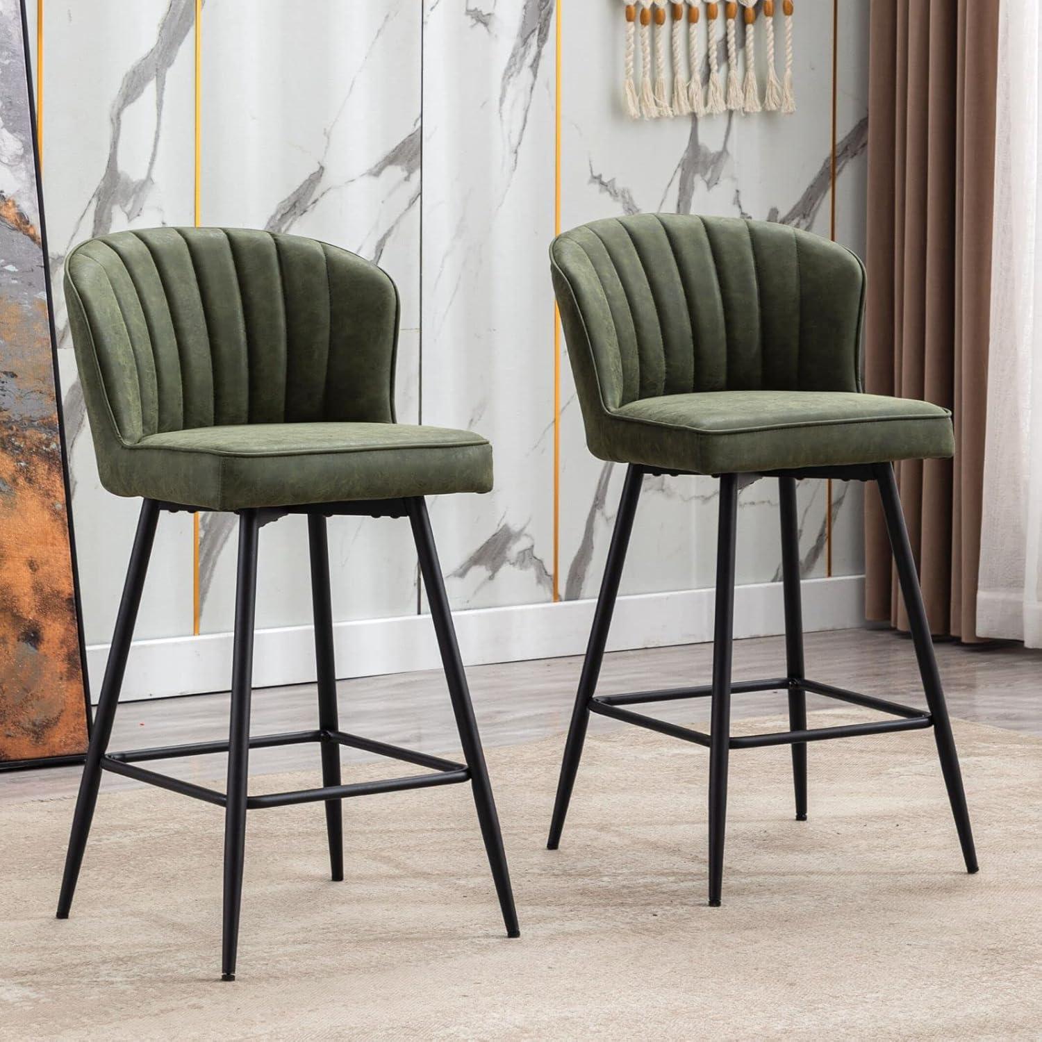 Green Faux Leather and Metal Adjustable Counter Stools, Set of 2