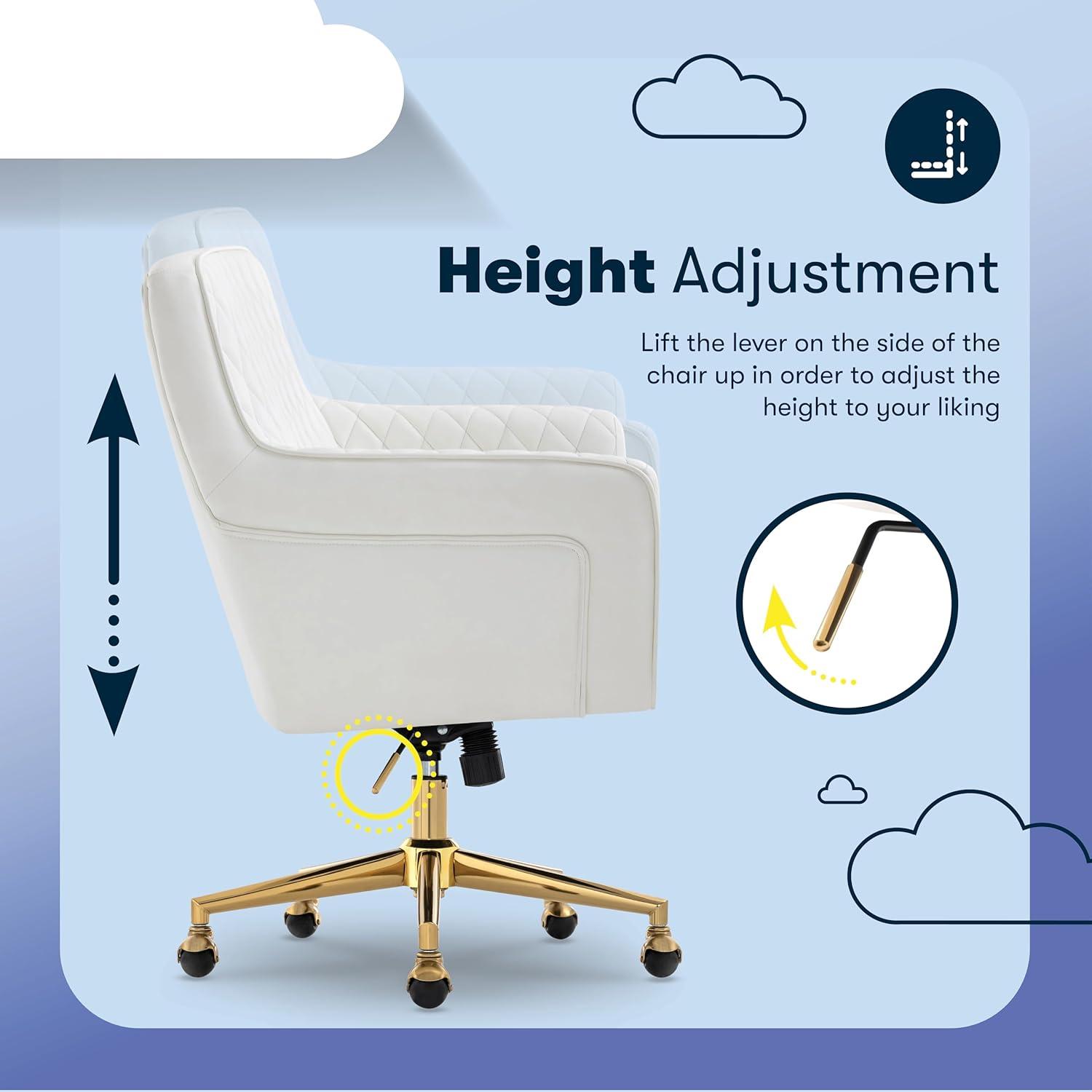 Serta Serta Ashleigh Modern Office Chair, Diamond-Tufted Design, Pocket Coil Cushion, Polished Swivel Base