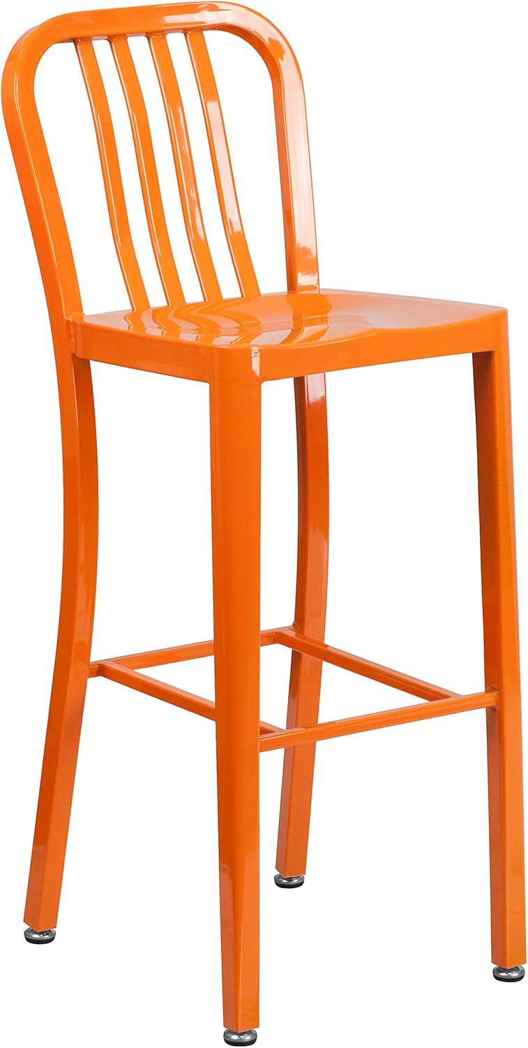 Flash Furniture Commercial Grade 30" High Orange Metal Indoor-Outdoor Barstool with Vertical Slat Back